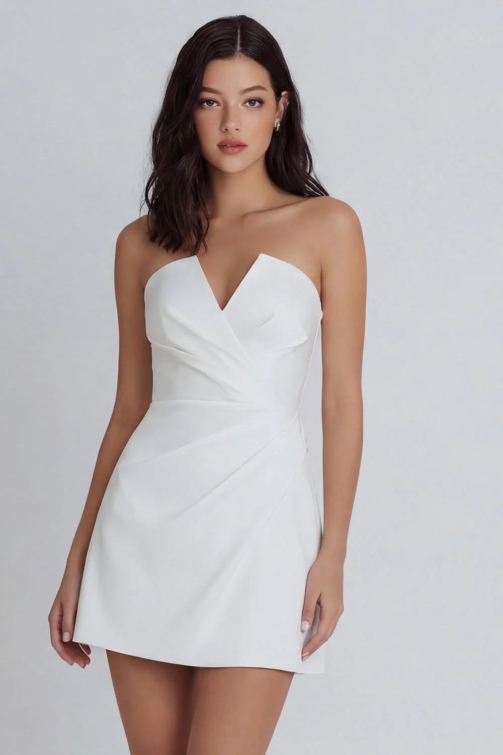 White A-Line Strapless Ruched Graduation Dress