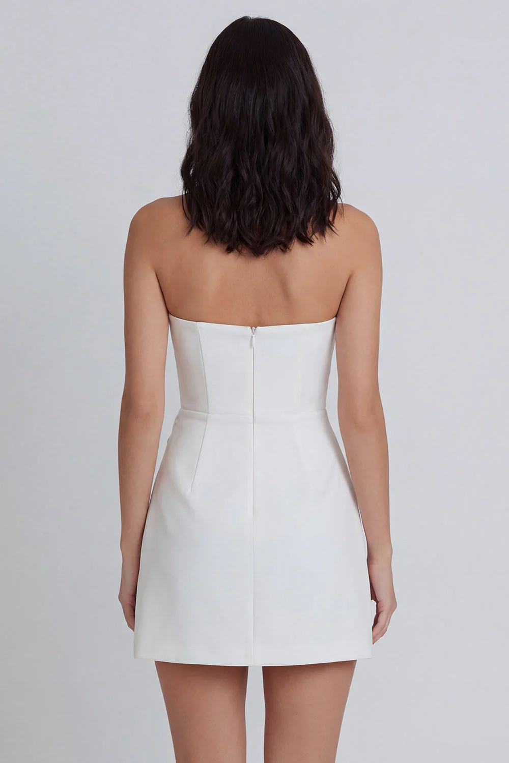 White A-Line Strapless Ruched Graduation Dress - Image 2
