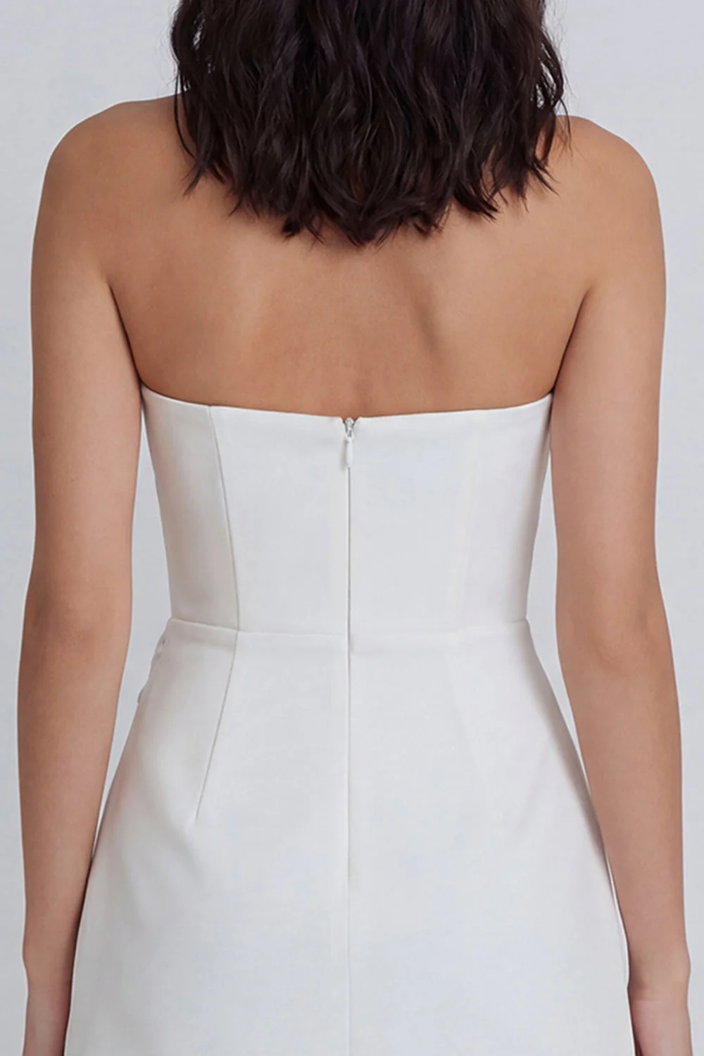 White A-Line Strapless Ruched Graduation Dress - Image 4