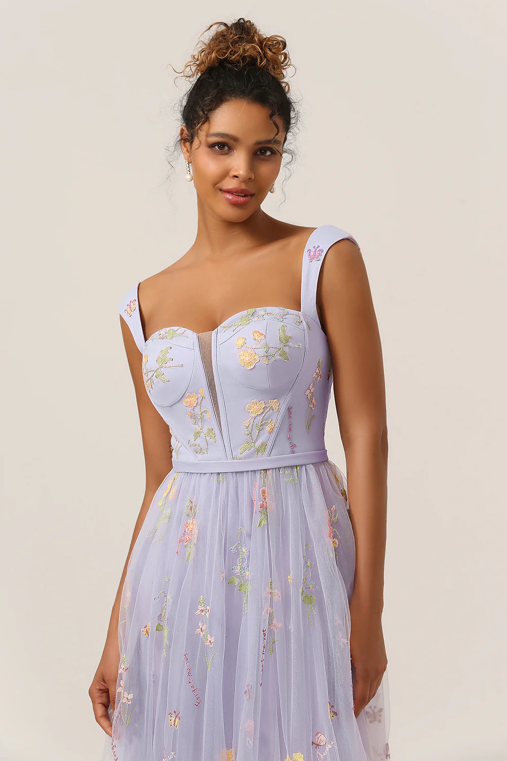 A Line Sweetheart Champagne Long Prom Dress with Embroidery - Image 10