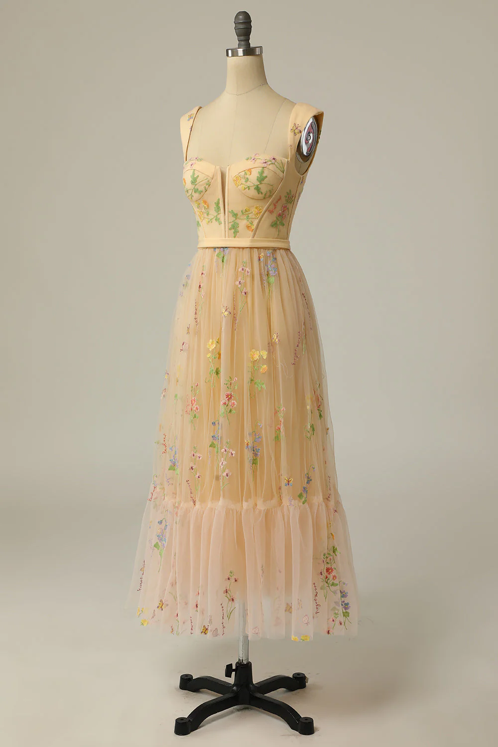 A Line Sweetheart Champagne Long Prom Dress with Embroidery - Image 3