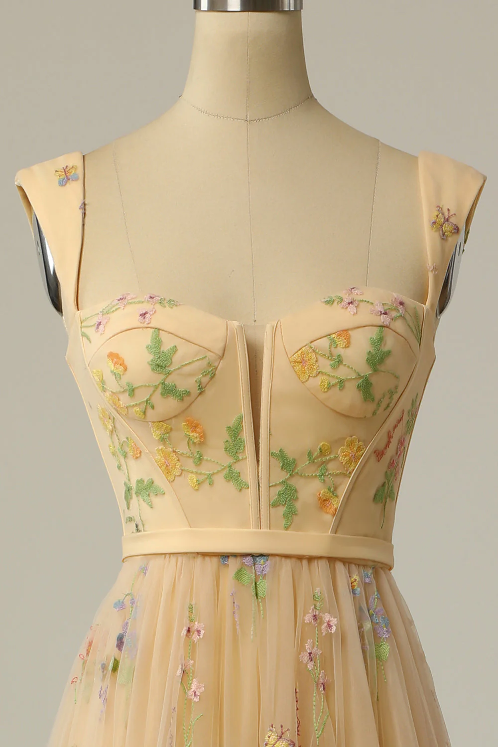 A Line Sweetheart Champagne Long Prom Dress with Embroidery - Image 4