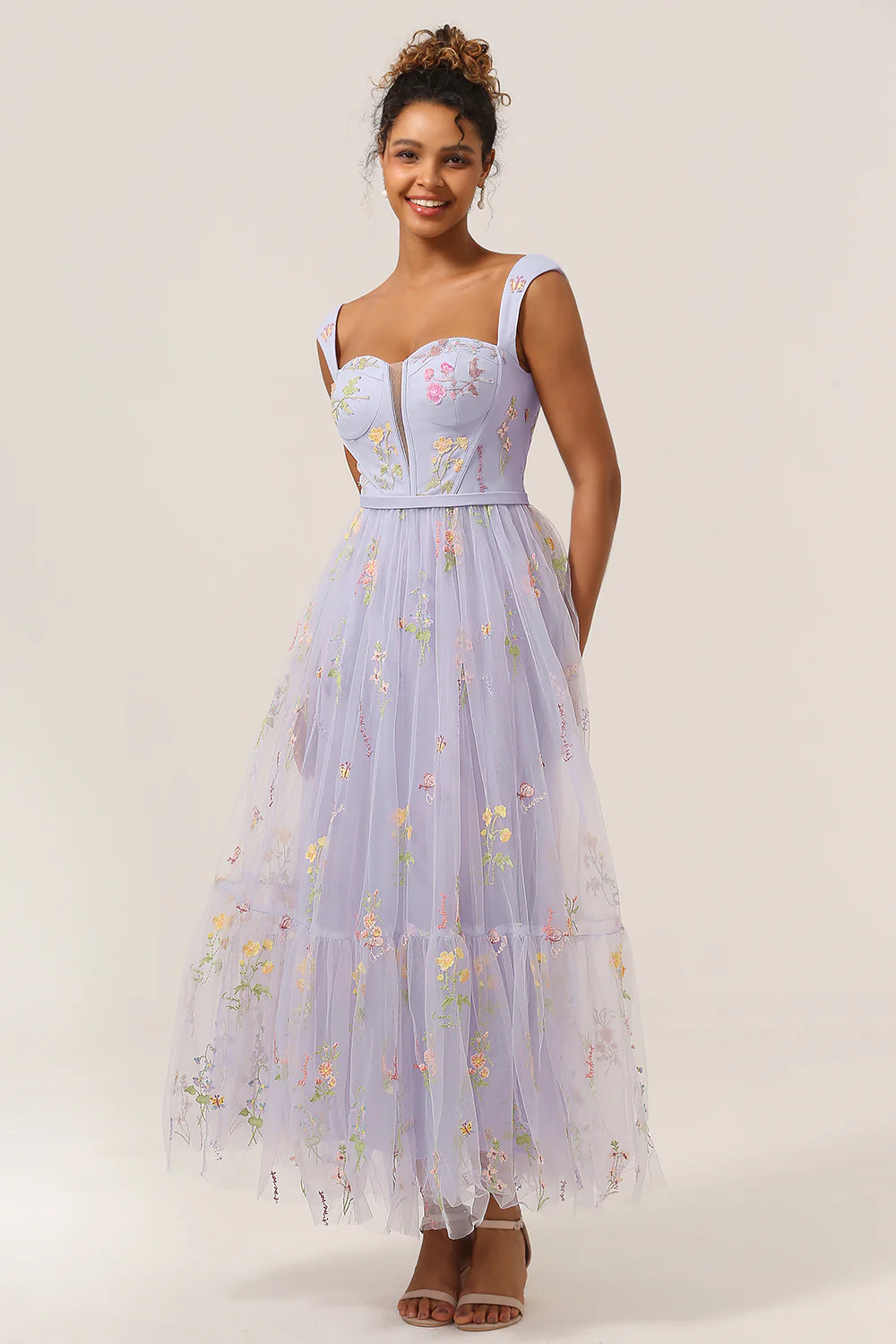 A Line Sweetheart Champagne Long Prom Dress with Embroidery - Image 9