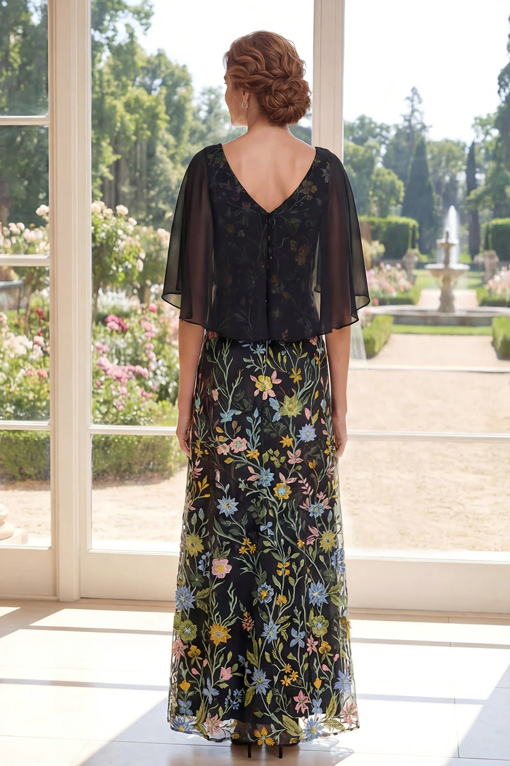 A-Line Black Embroidered Long Mother Of the Bride Dress - Image 2