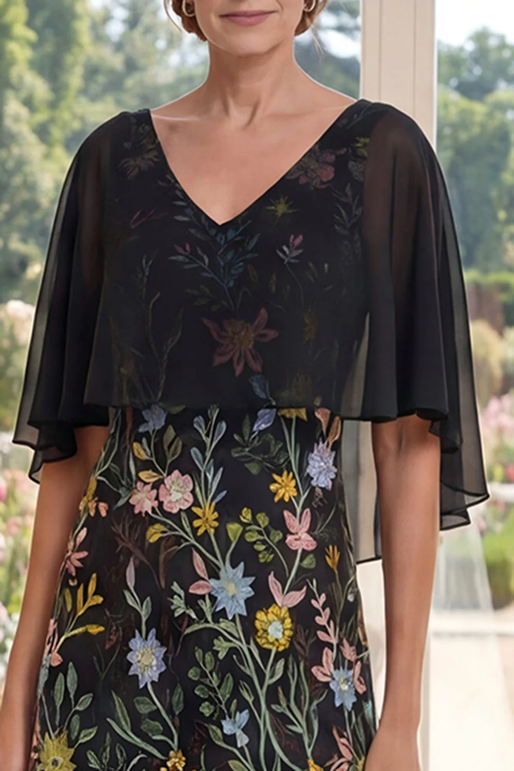 A-Line Black Embroidered Long Mother Of the Bride Dress - Image 3