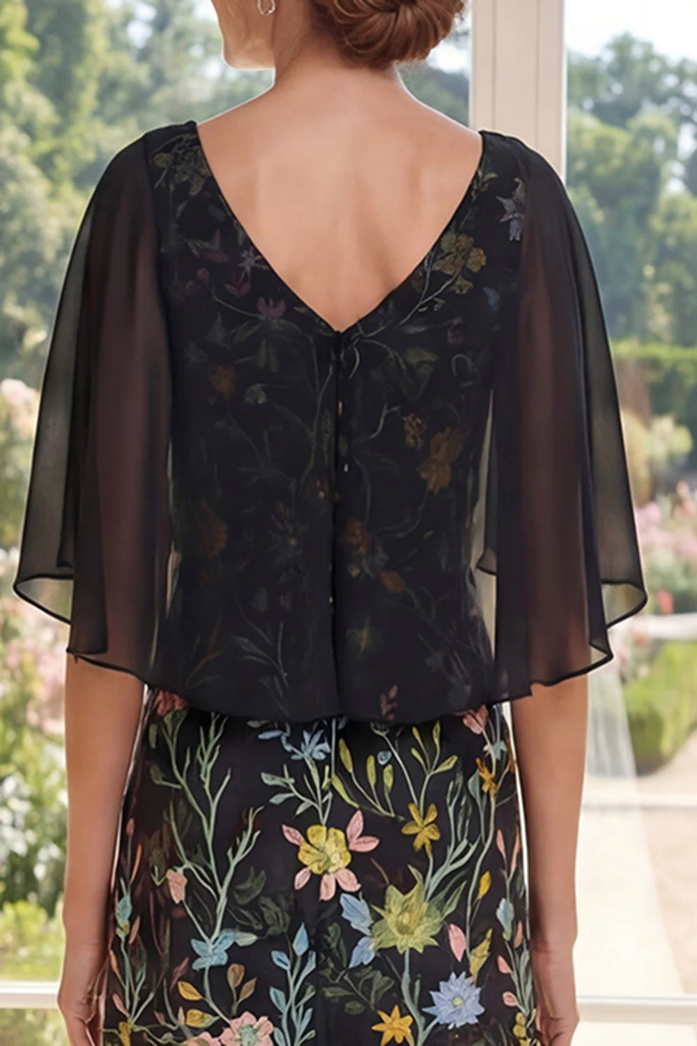 A-Line Black Embroidered Long Mother Of the Bride Dress - Image 4