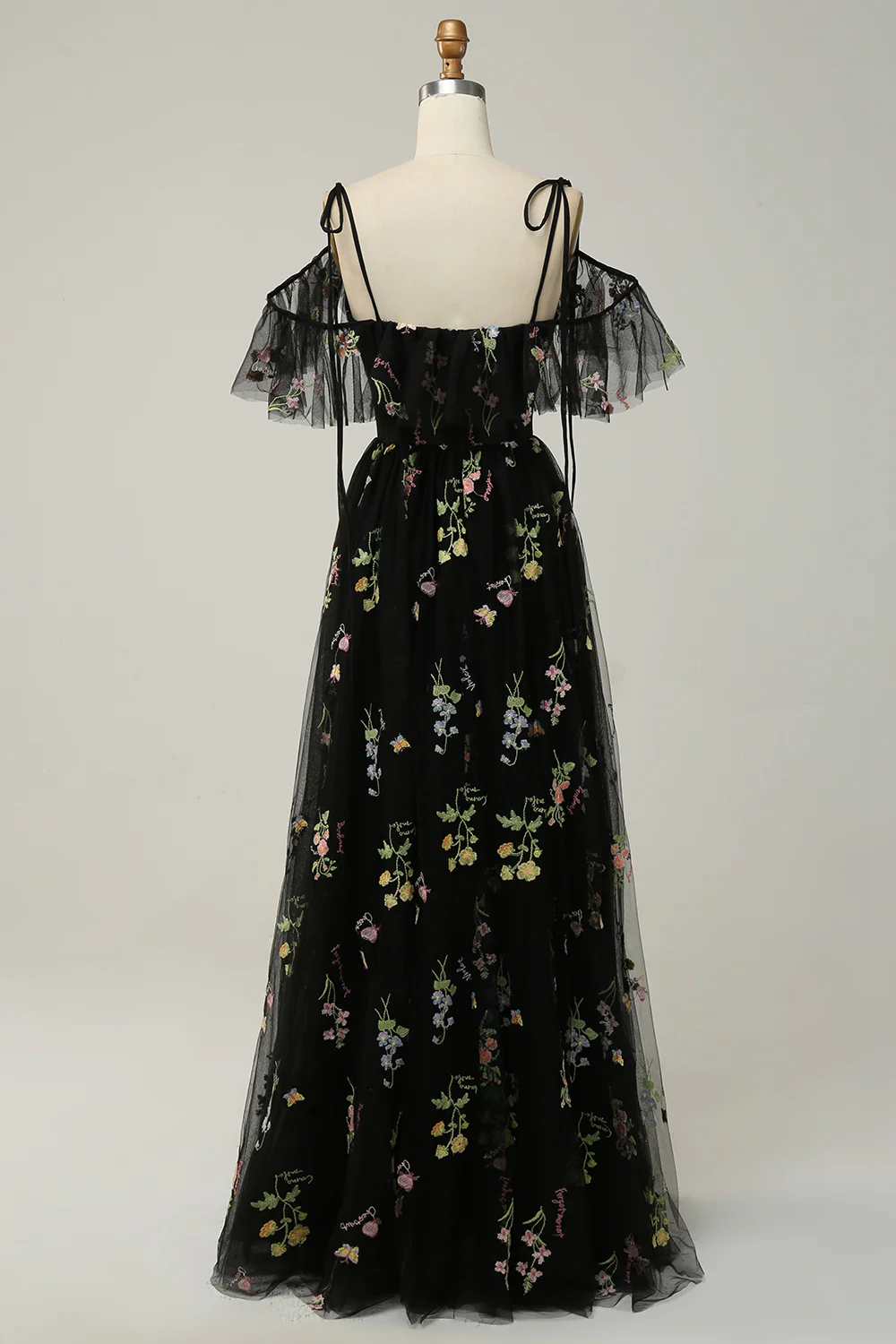 A-Line V-Neck Spaghetti Straps Embroidery Lavender Long Prom Dress with Slit - Image 11