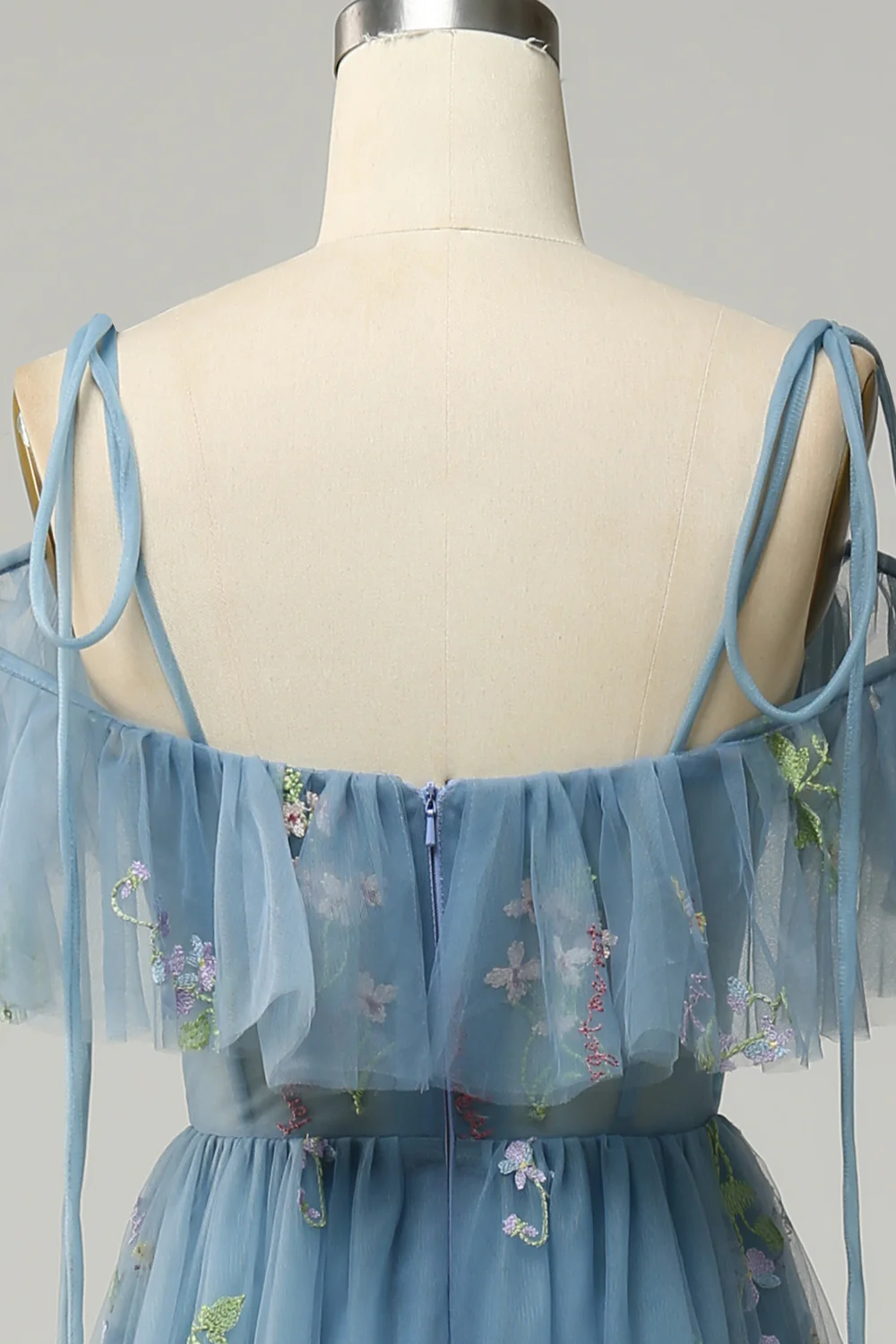 A-Line V-Neck Spaghetti Straps Embroidery Lavender Long Prom Dress with Slit - Image 21