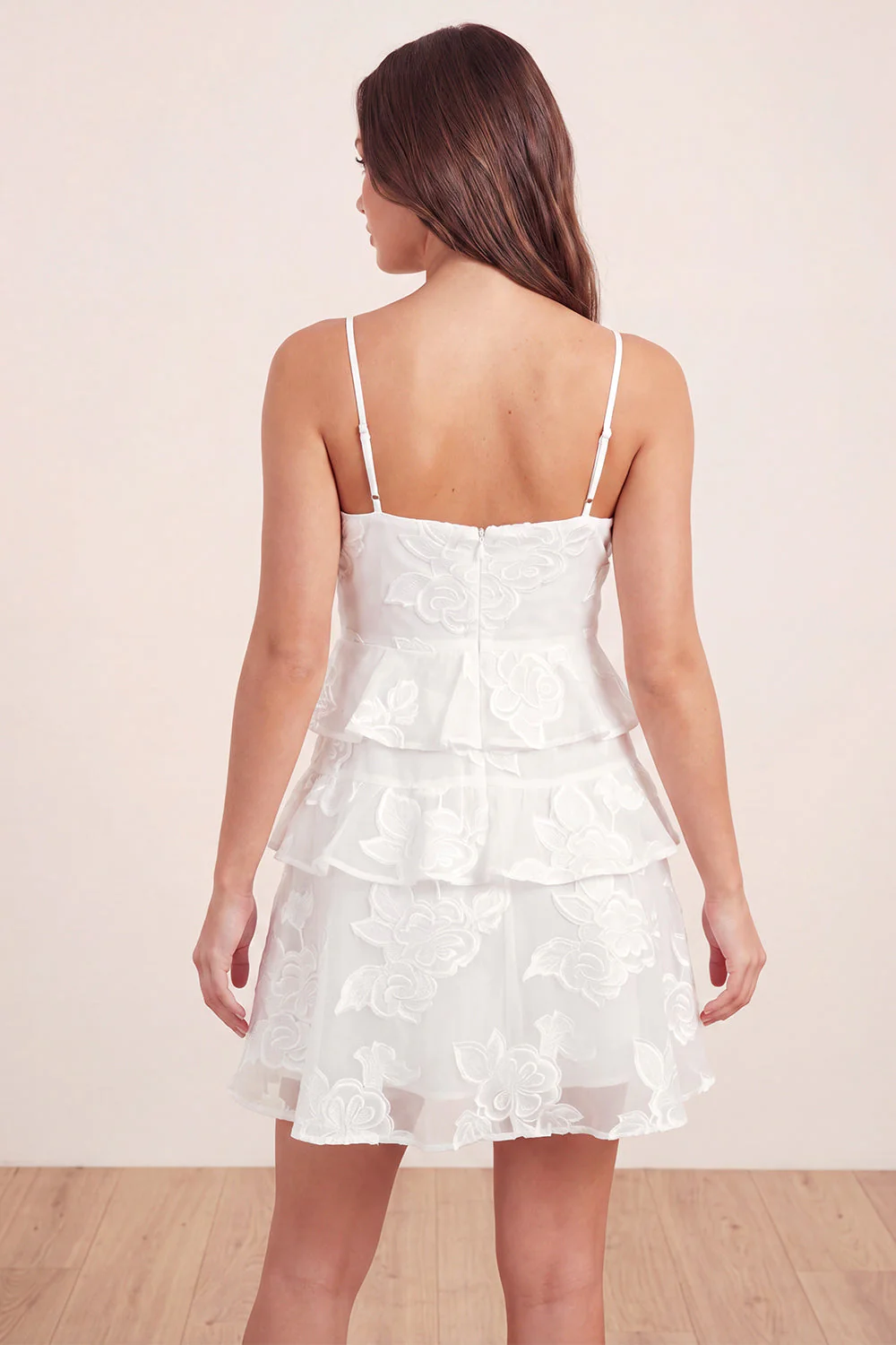 A-Line White Floral Tiered Mini Graduation Dress with Ruffles - Image 2