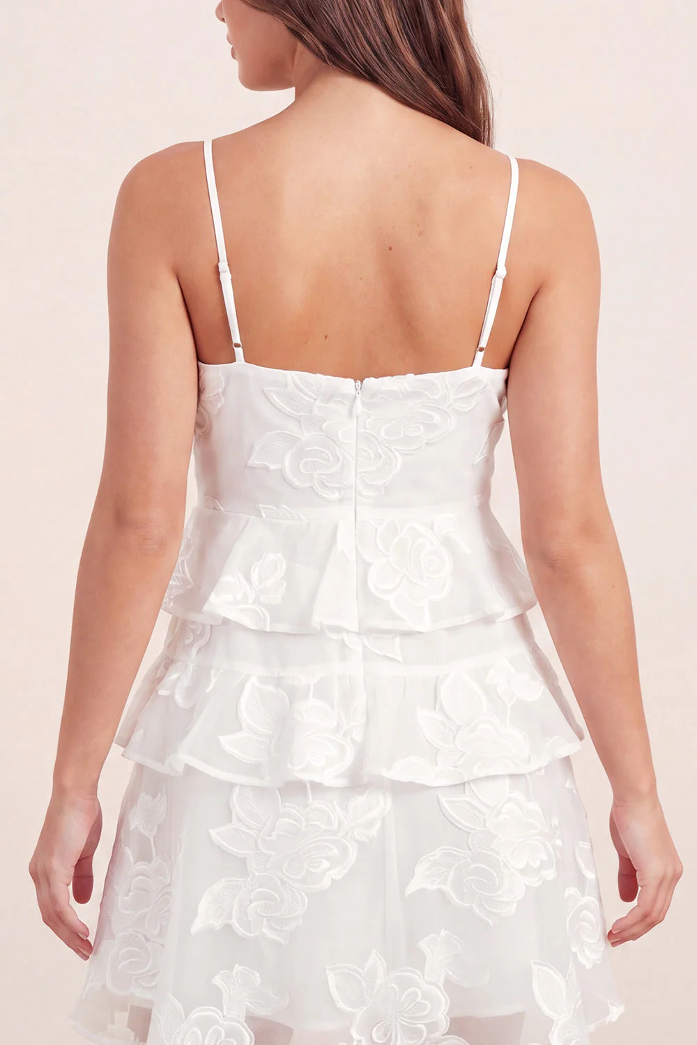 A-Line White Floral Tiered Mini Graduation Dress with Ruffles - Image 5