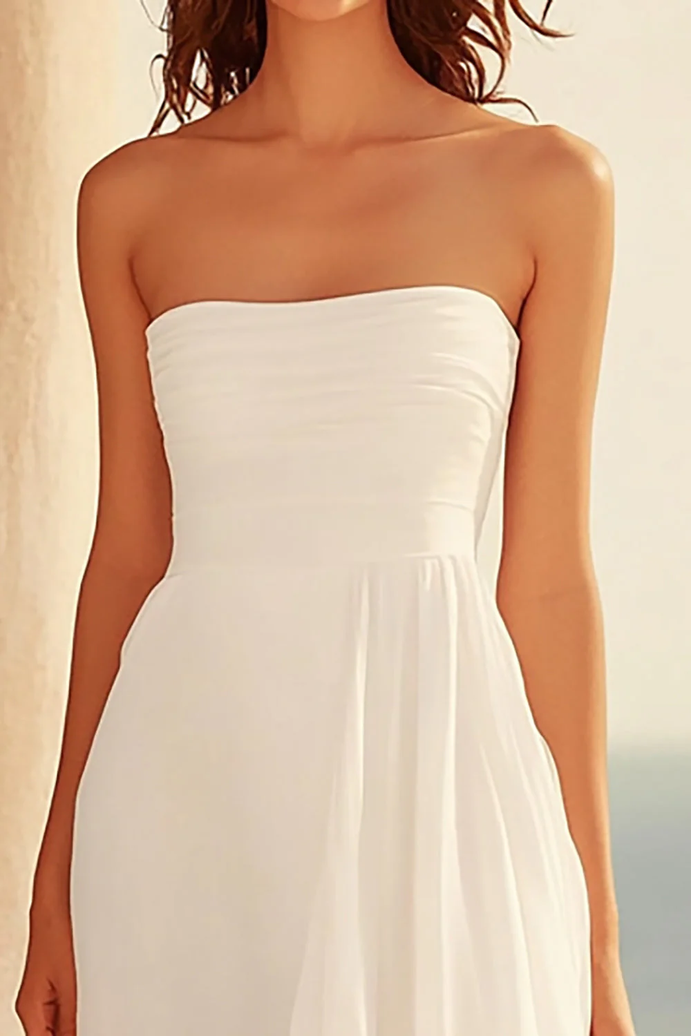A Line White Strapless Wedding Dress with Slit - Image 2