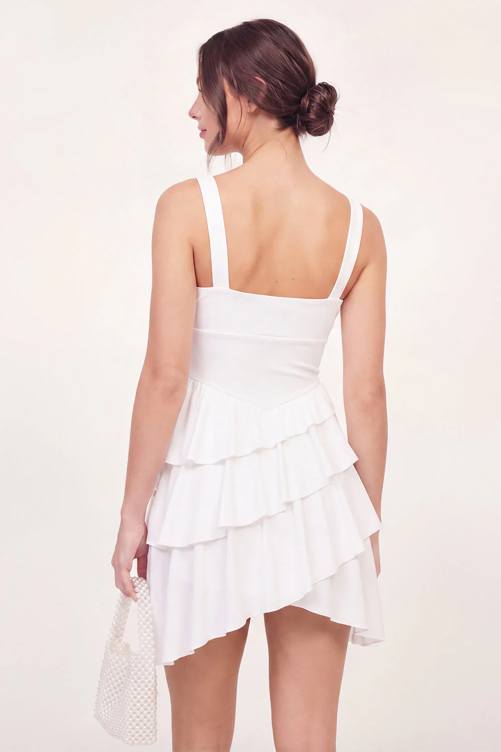 A-Line White Tiered Ruffled Mini Graduation Dress - Image 2