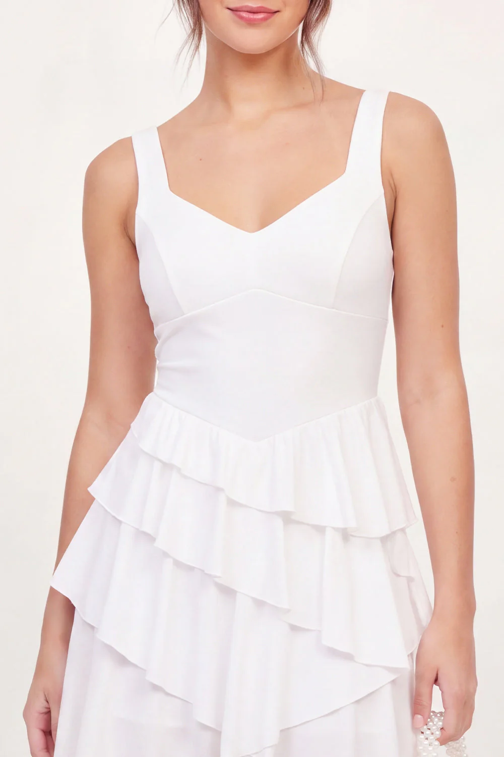A-Line White Tiered Ruffled Mini Graduation Dress - Image 4