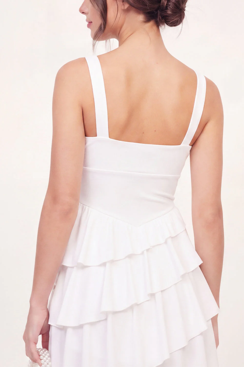 A-Line White Tiered Ruffled Mini Graduation Dress - Image 5