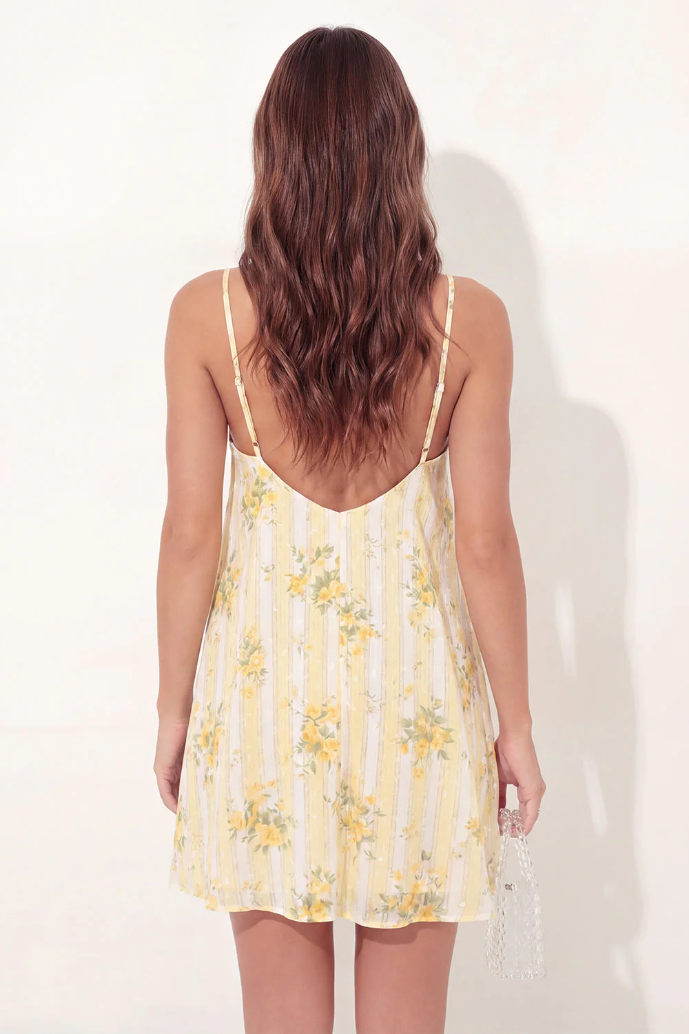 A-Line Yellow Spaghetti Straps Floral Mini Graduation Dress - Image 2