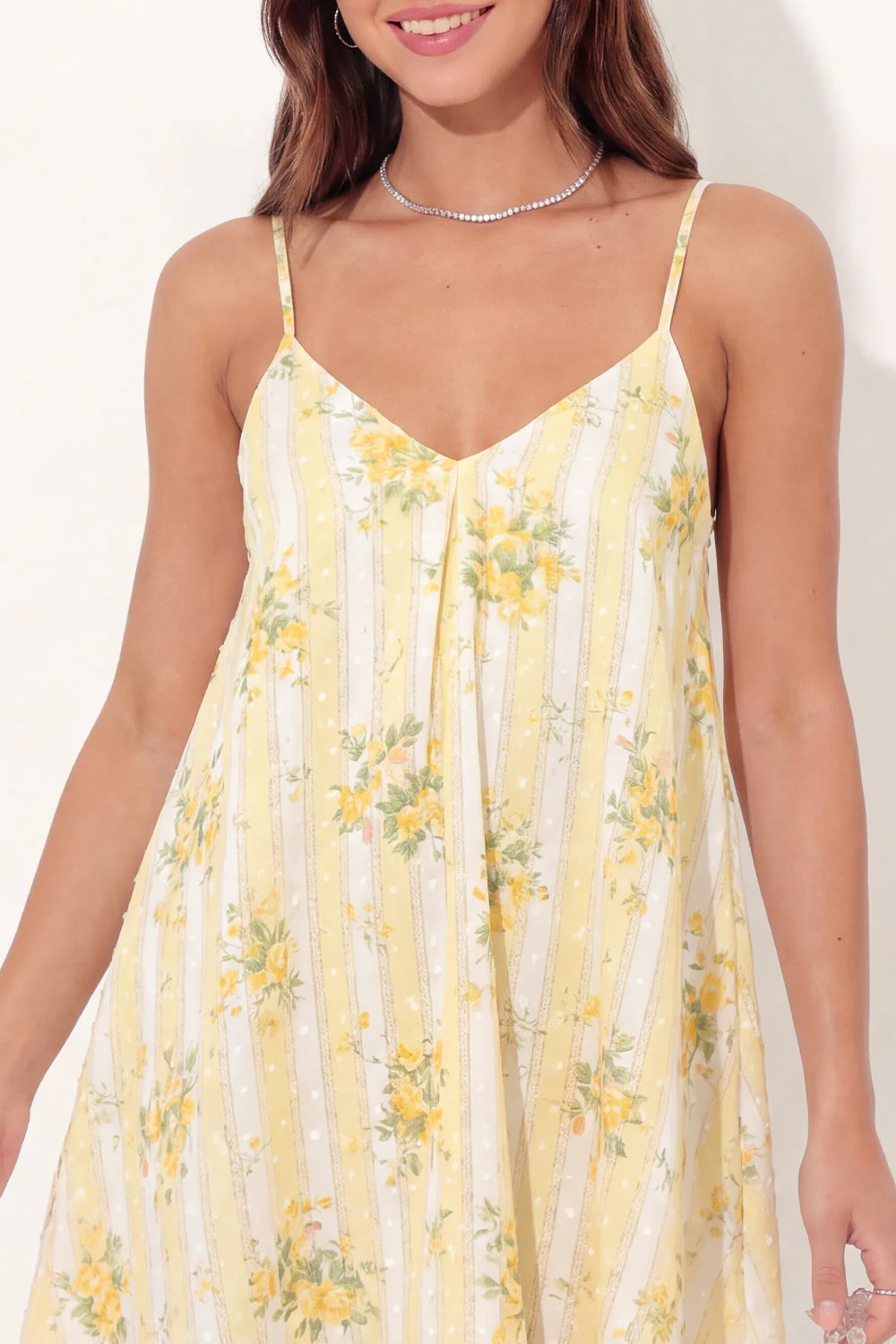 A-Line Yellow Spaghetti Straps Floral Mini Graduation Dress - Image 4