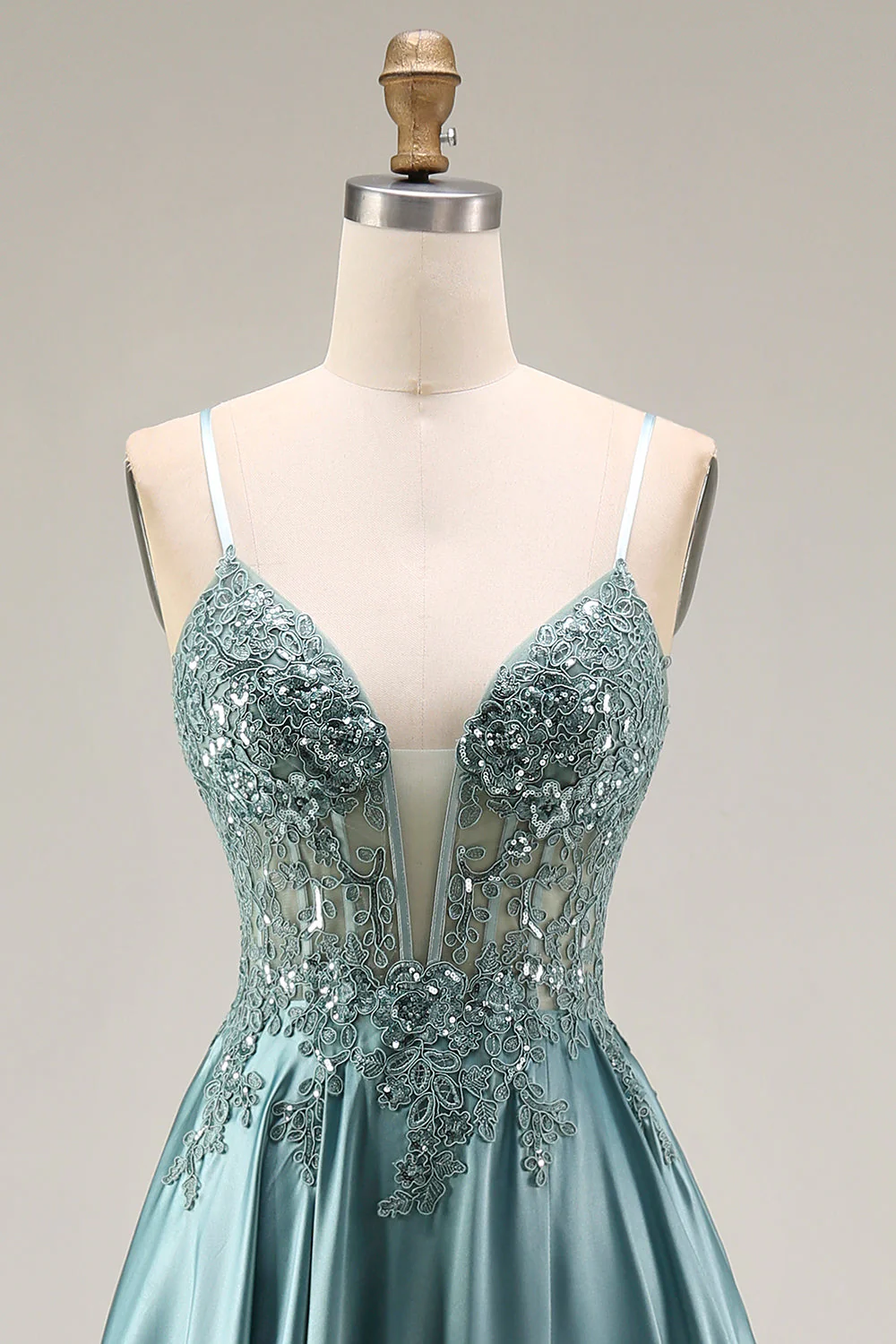 Agave Corset A-Line Beaded Satin Long Prom Dress with Slit - Image 4