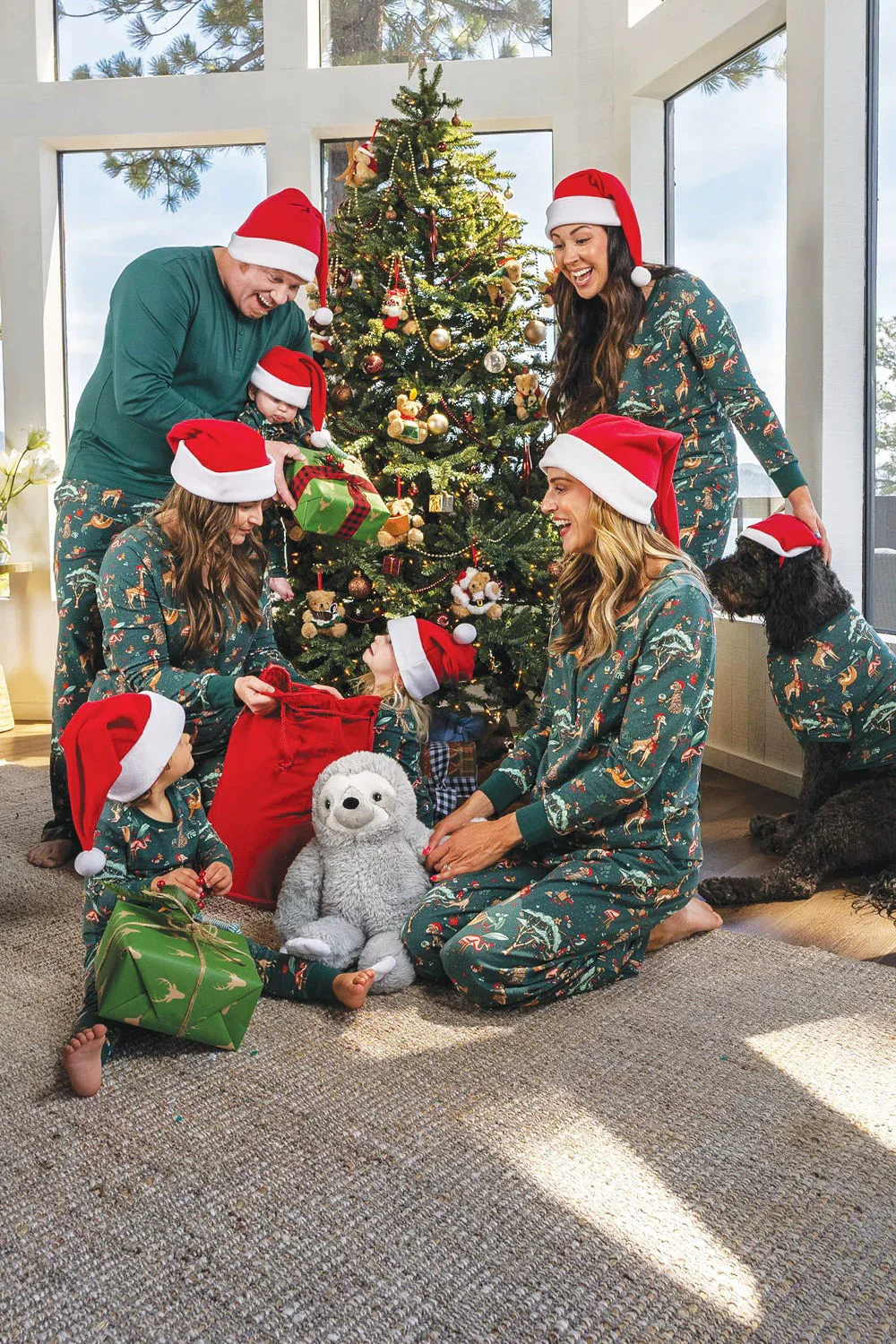 Animal Print Dark Green Matching Pajamas Set - Image 4