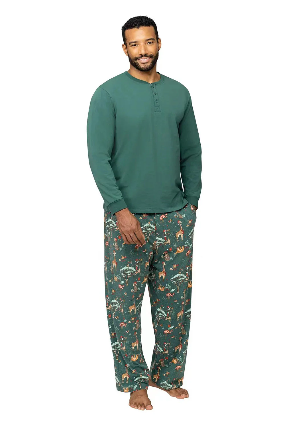 Animal Print Dark Green Matching Pajamas Set - Image 5