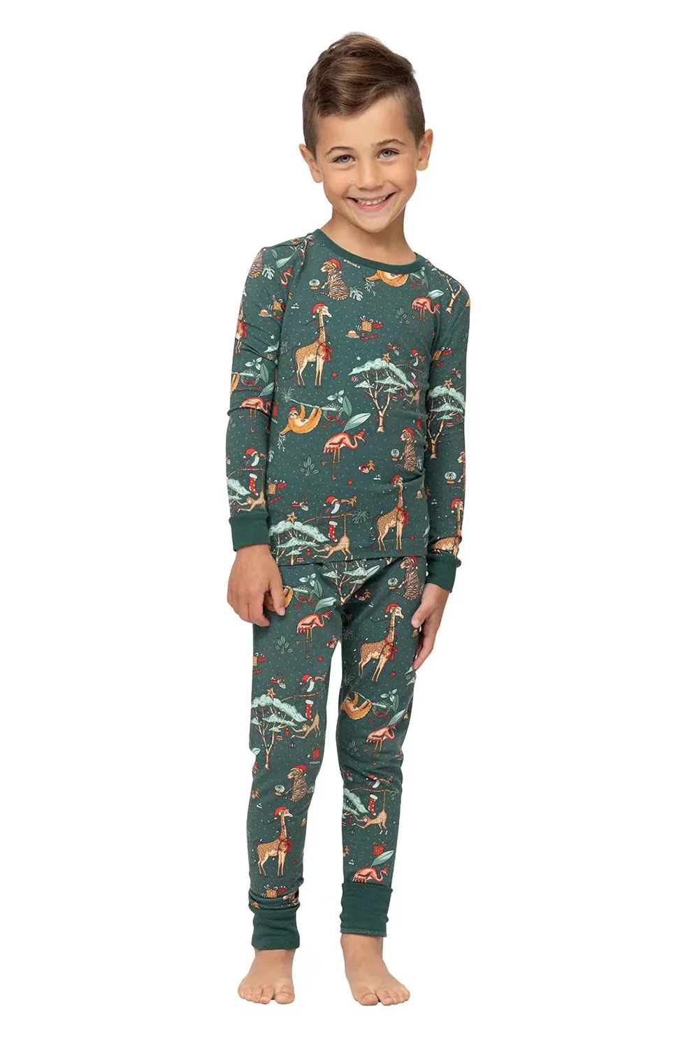 Animal Print Dark Green Matching Pajamas Set - Image 6
