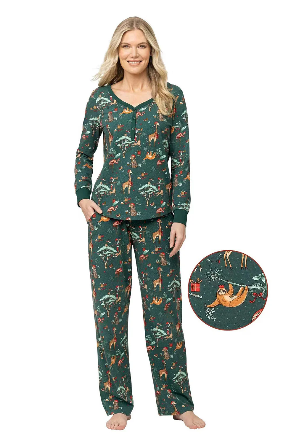 Animal Print Dark Green Matching Pajamas Set - Image 7