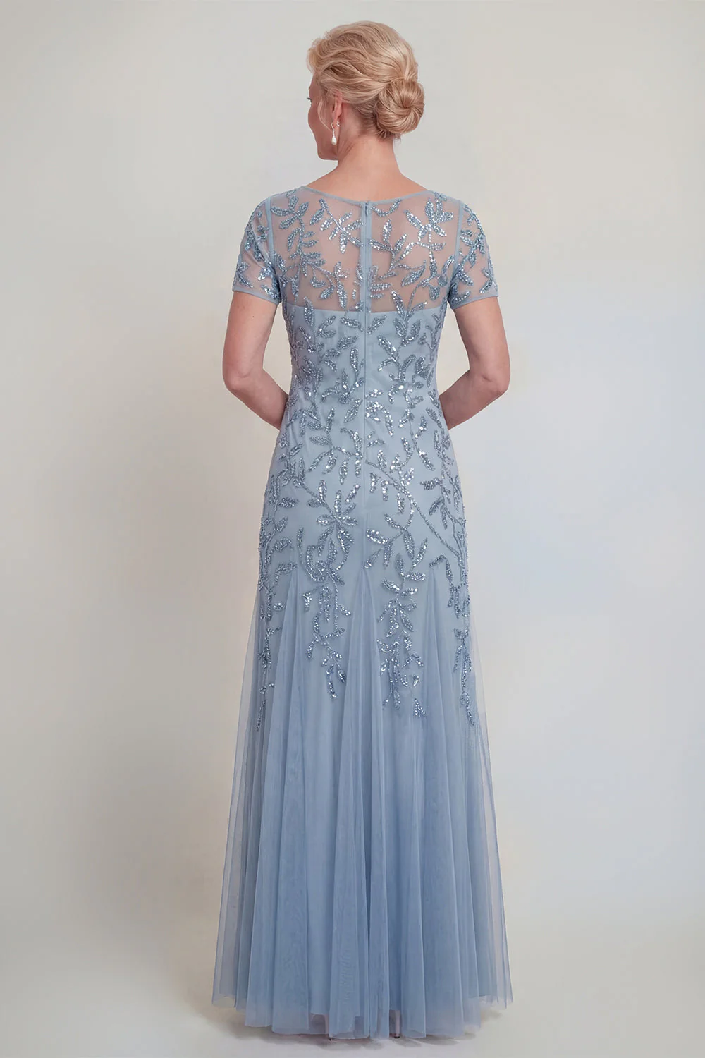 Appliqued A Line Dark Green Round Neck Mother Of Bride Dress - Image 10