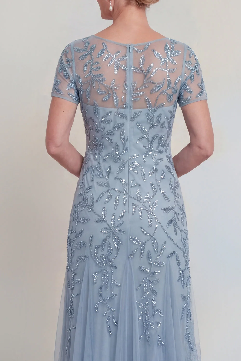 Appliqued A Line Dark Green Round Neck Mother Of Bride Dress - Image 12