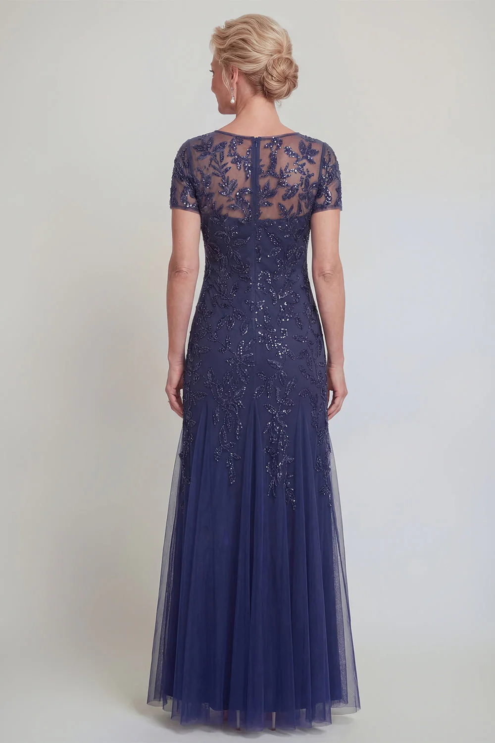 Appliqued A Line Dark Green Round Neck Mother Of Bride Dress - Image 6