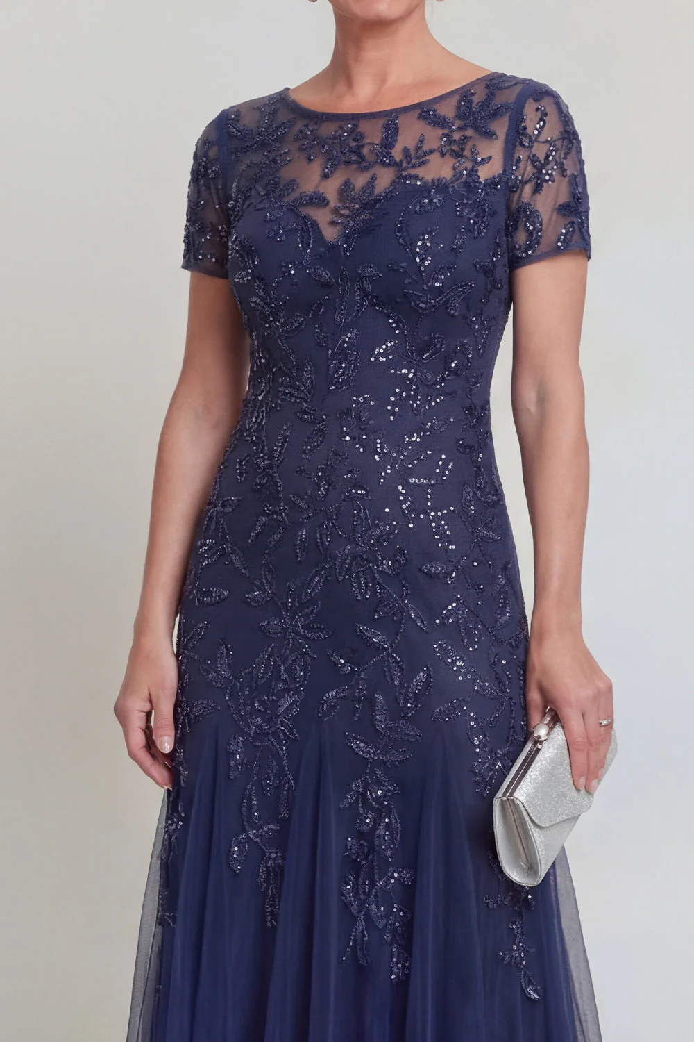 Appliqued A Line Dark Green Round Neck Mother Of Bride Dress - Image 7