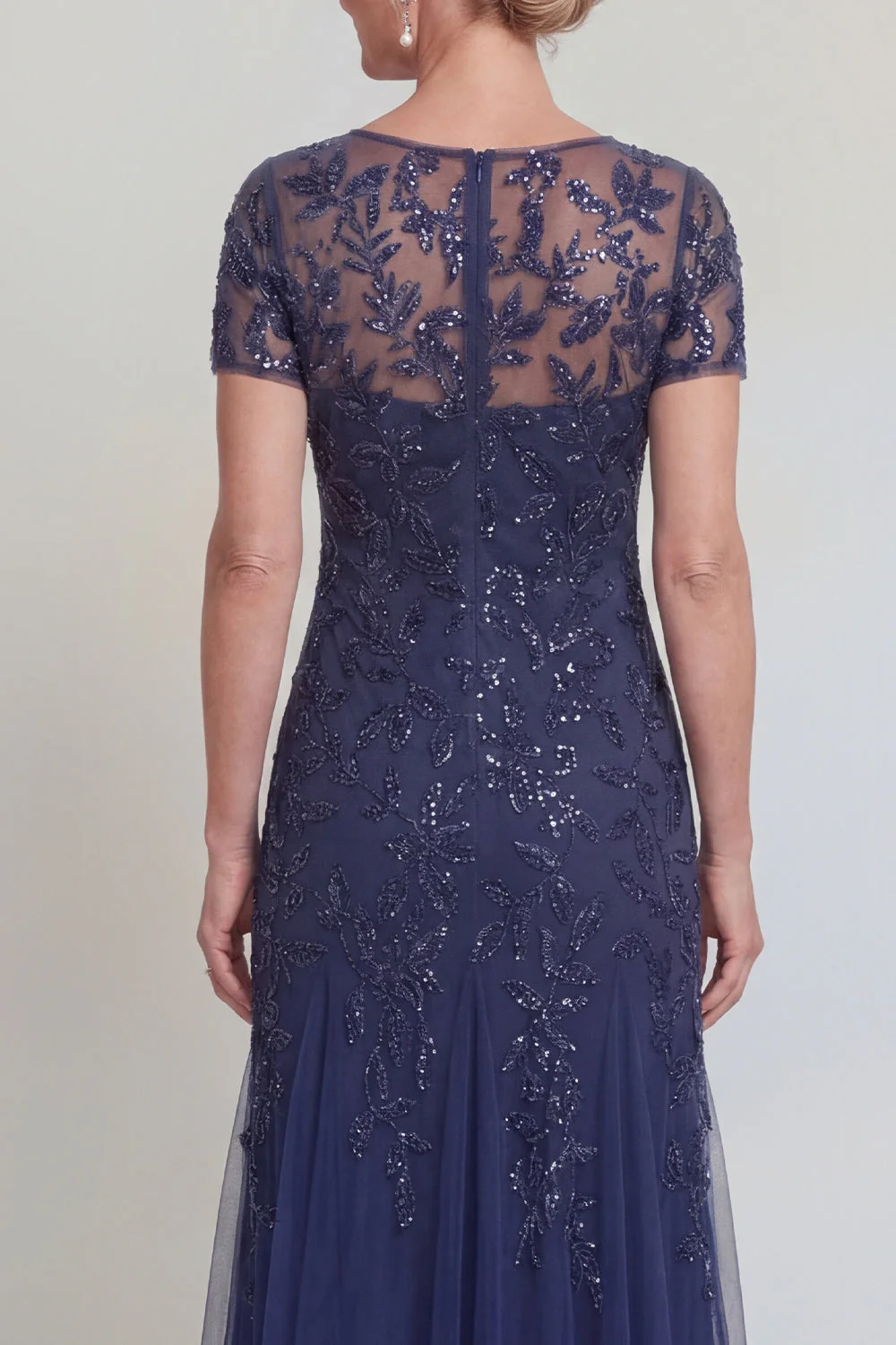 Appliqued A Line Dark Green Round Neck Mother Of Bride Dress - Image 8