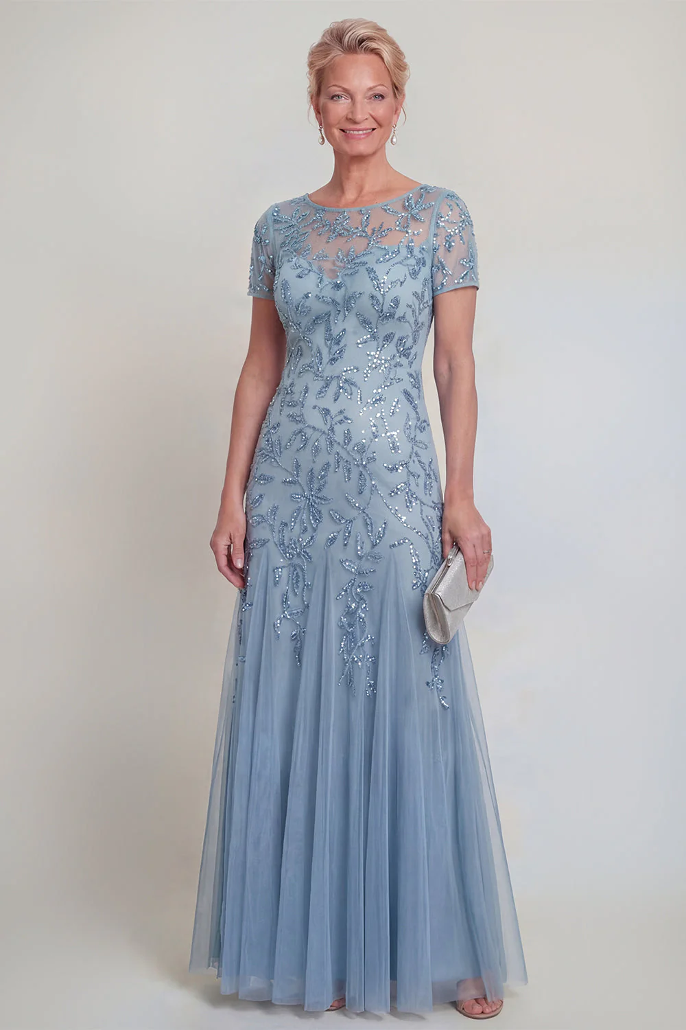 Appliqued A Line Dark Green Round Neck Mother Of Bride Dress - Image 9