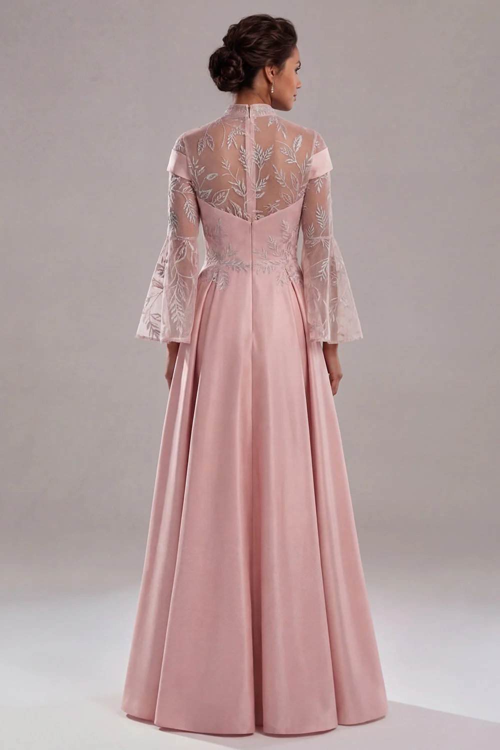 Pink Long Sleeves A Line Satin Long Mother of the Bride Dress - Image 2
