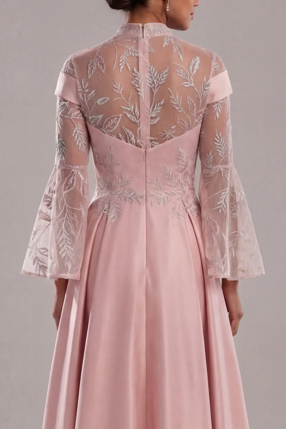 Pink Long Sleeves A Line Satin Long Mother of the Bride Dress - Image 5