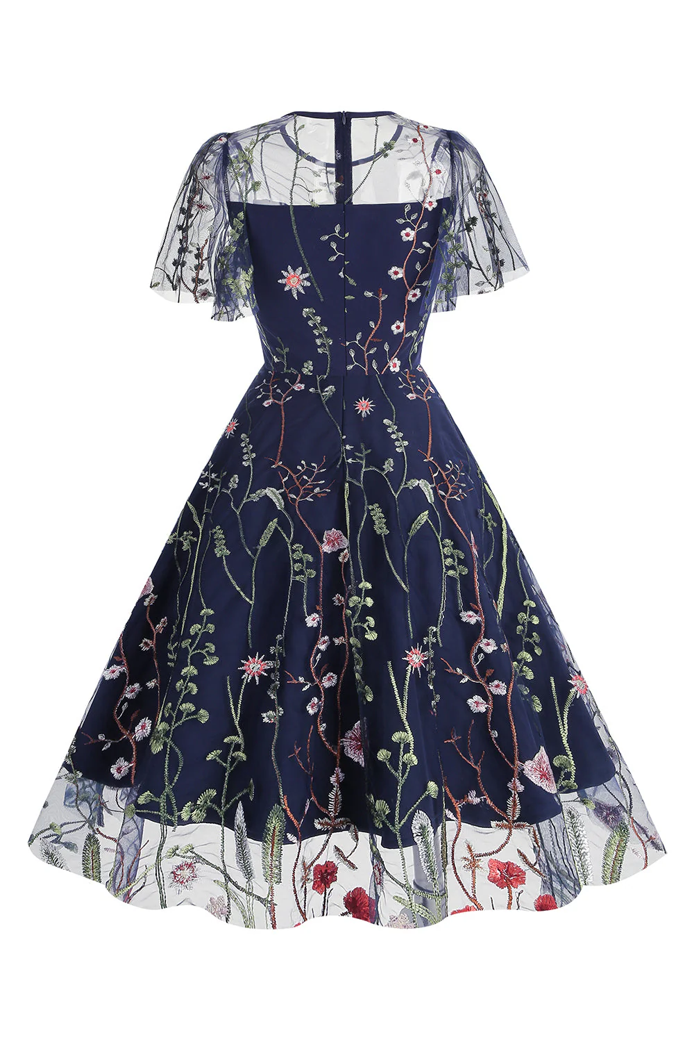 Apricot A Line Printed Tulle 1950s Dress with Short Sleeves - Image 13