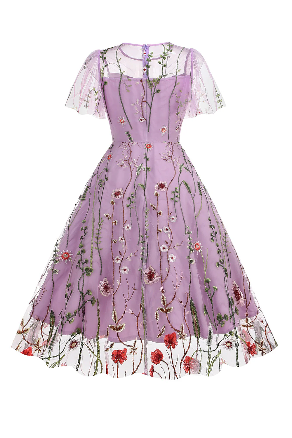 Apricot A Line Printed Tulle 1950s Dress with Short Sleeves - Image 19