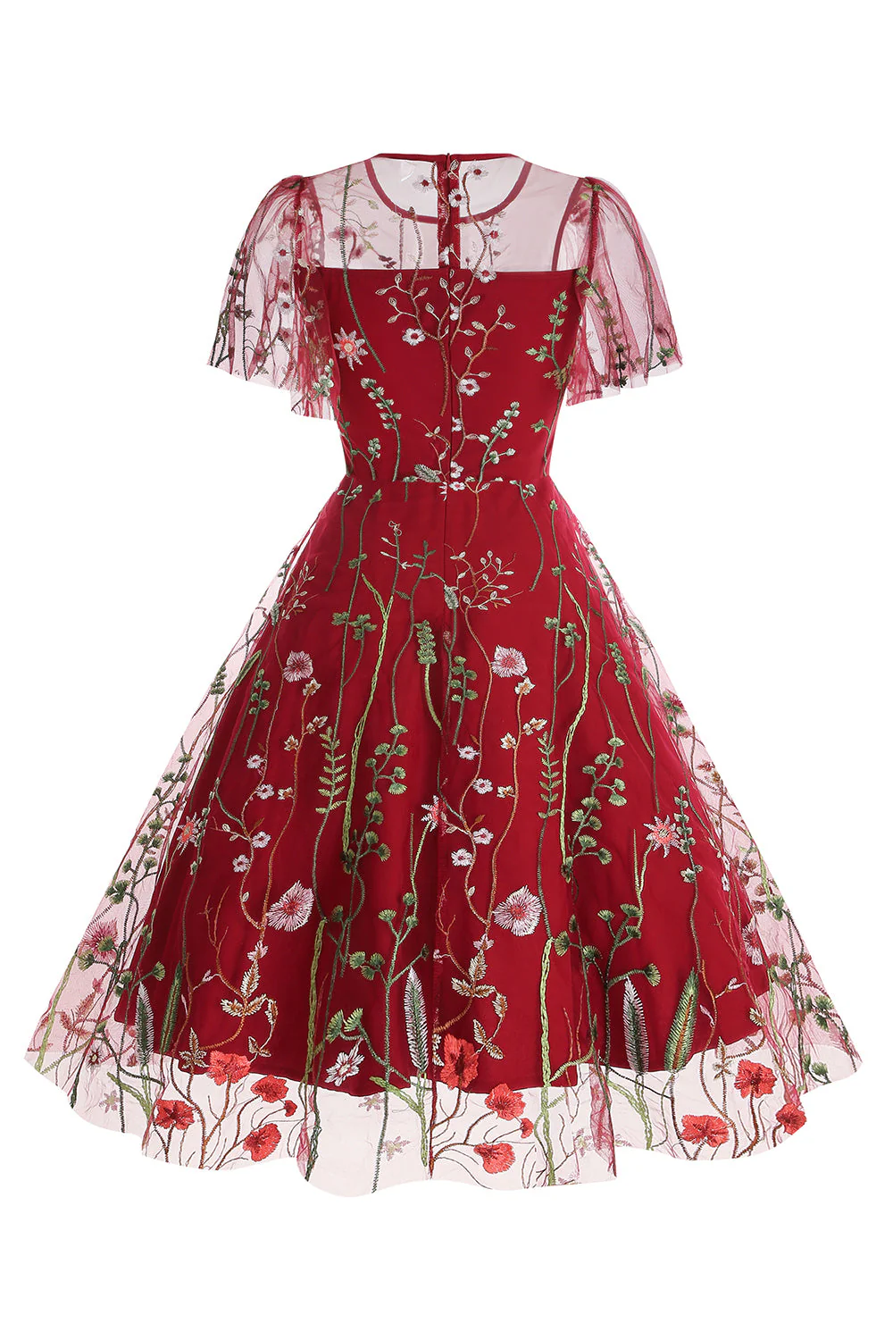 Apricot A Line Printed Tulle 1950s Dress with Short Sleeves - Image 21