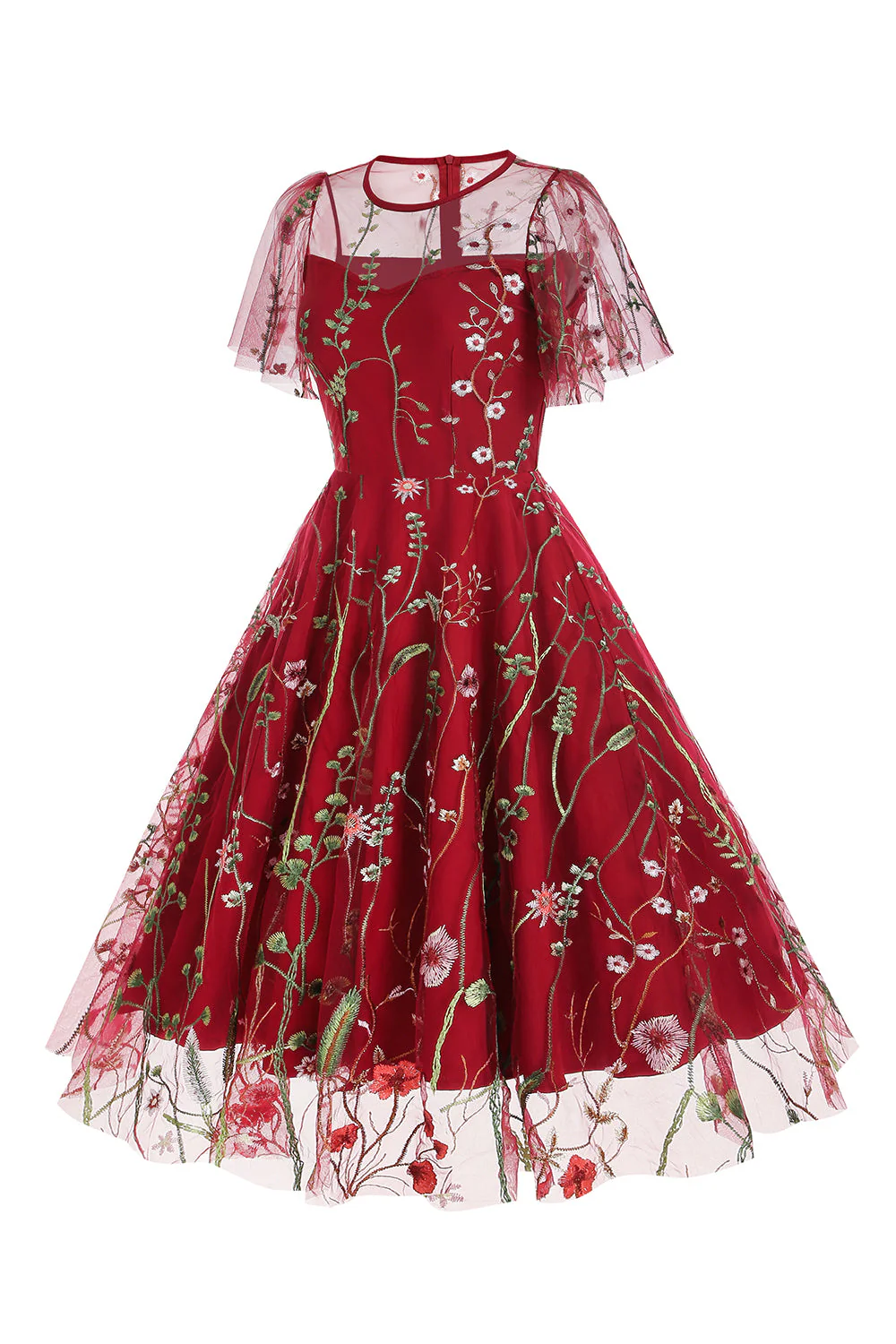 Apricot A Line Printed Tulle 1950s Dress with Short Sleeves - Image 23