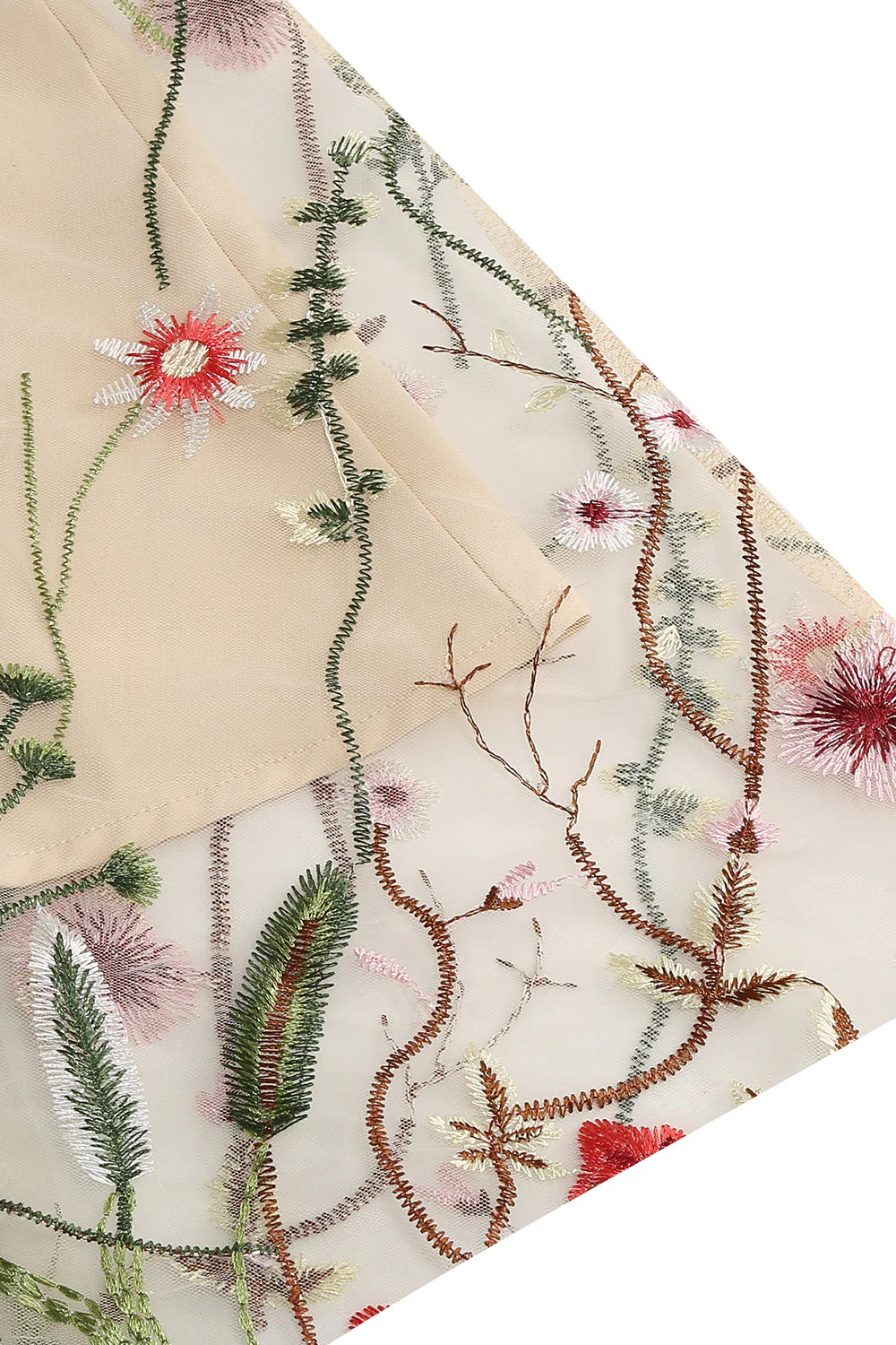 Apricot A Line Printed Tulle 1950s Dress with Short Sleeves - Image 4