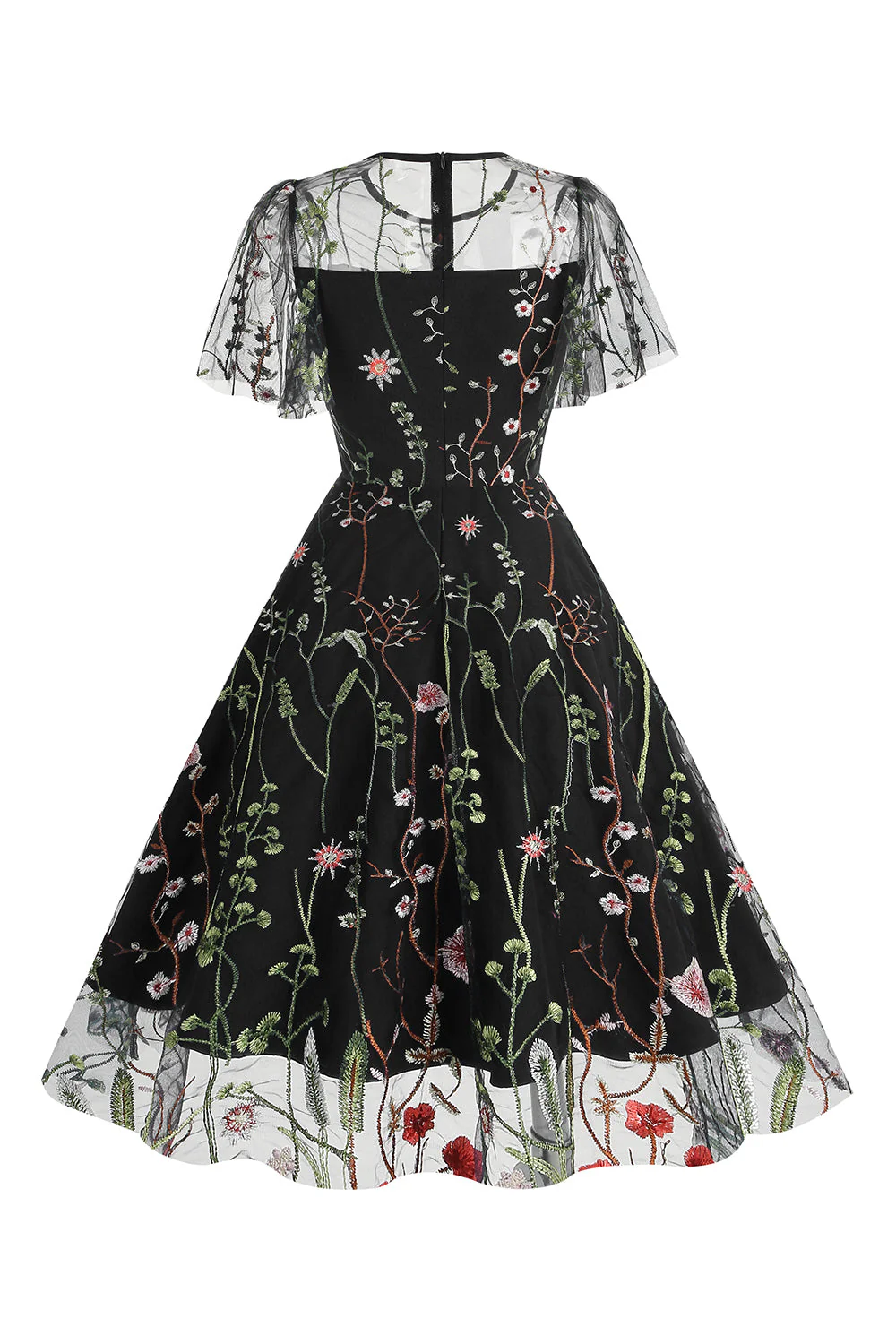 Apricot A Line Printed Tulle 1950s Dress with Short Sleeves - Image 5