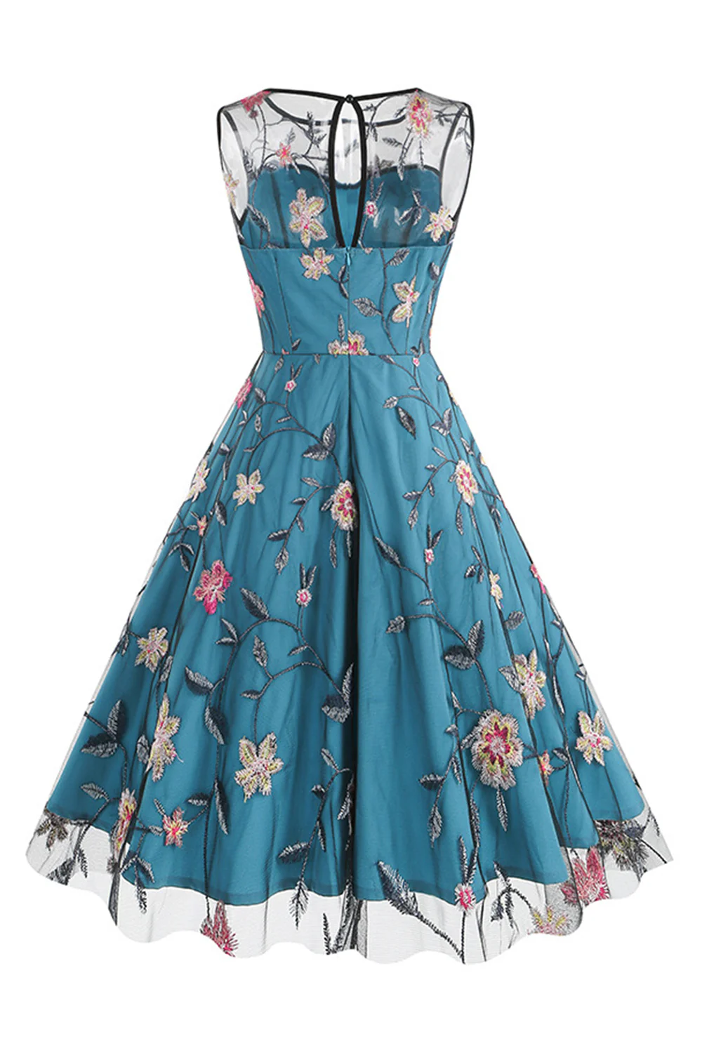 Apricot Elegant Floral Embroidered Sleeveless Midi Vintage Dress - Image 15