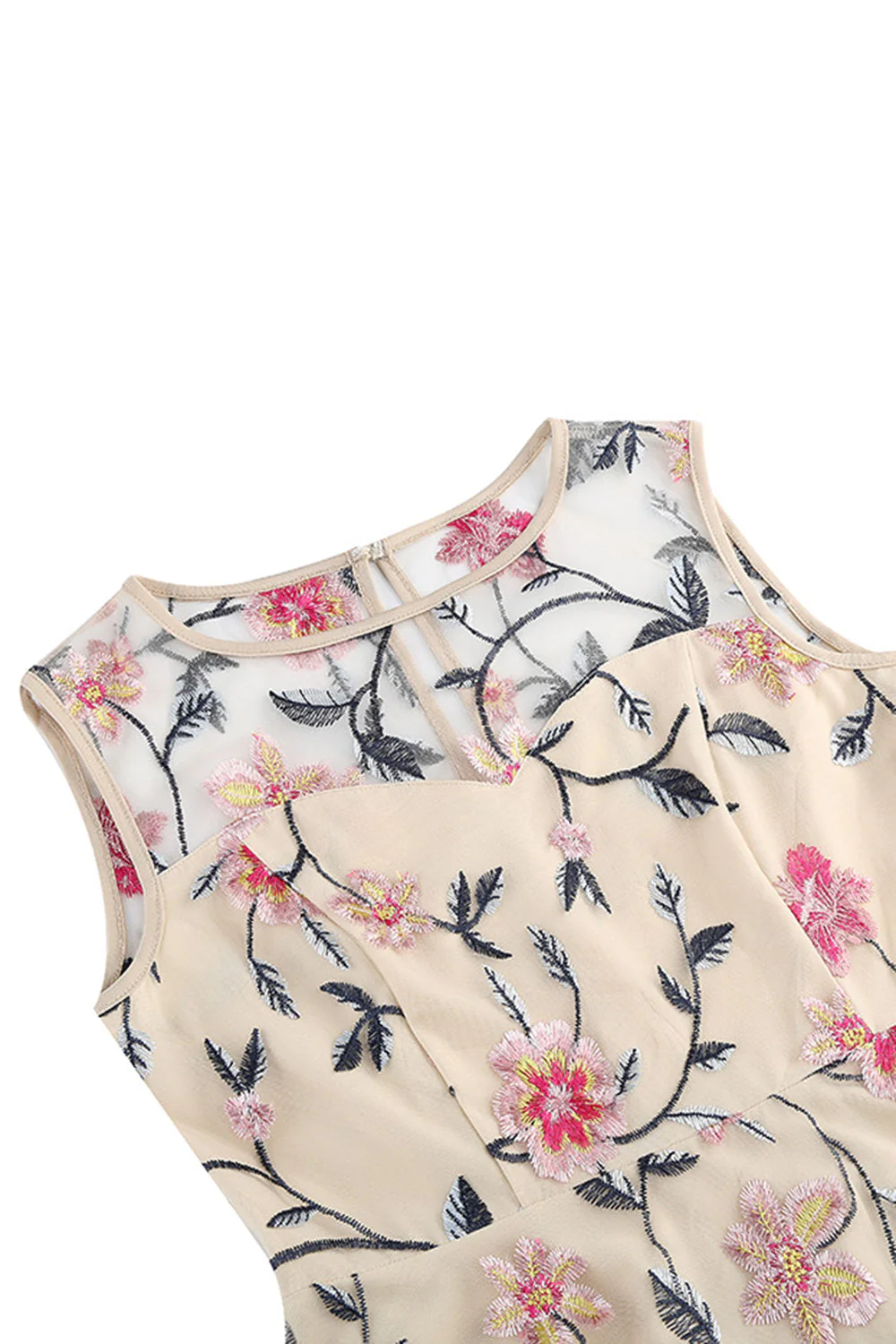 Apricot Elegant Floral Embroidered Sleeveless Midi Vintage Dress - Image 4