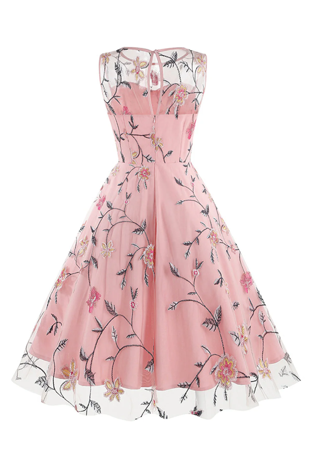 Apricot Elegant Floral Embroidered Sleeveless Midi Vintage Dress - Image 6