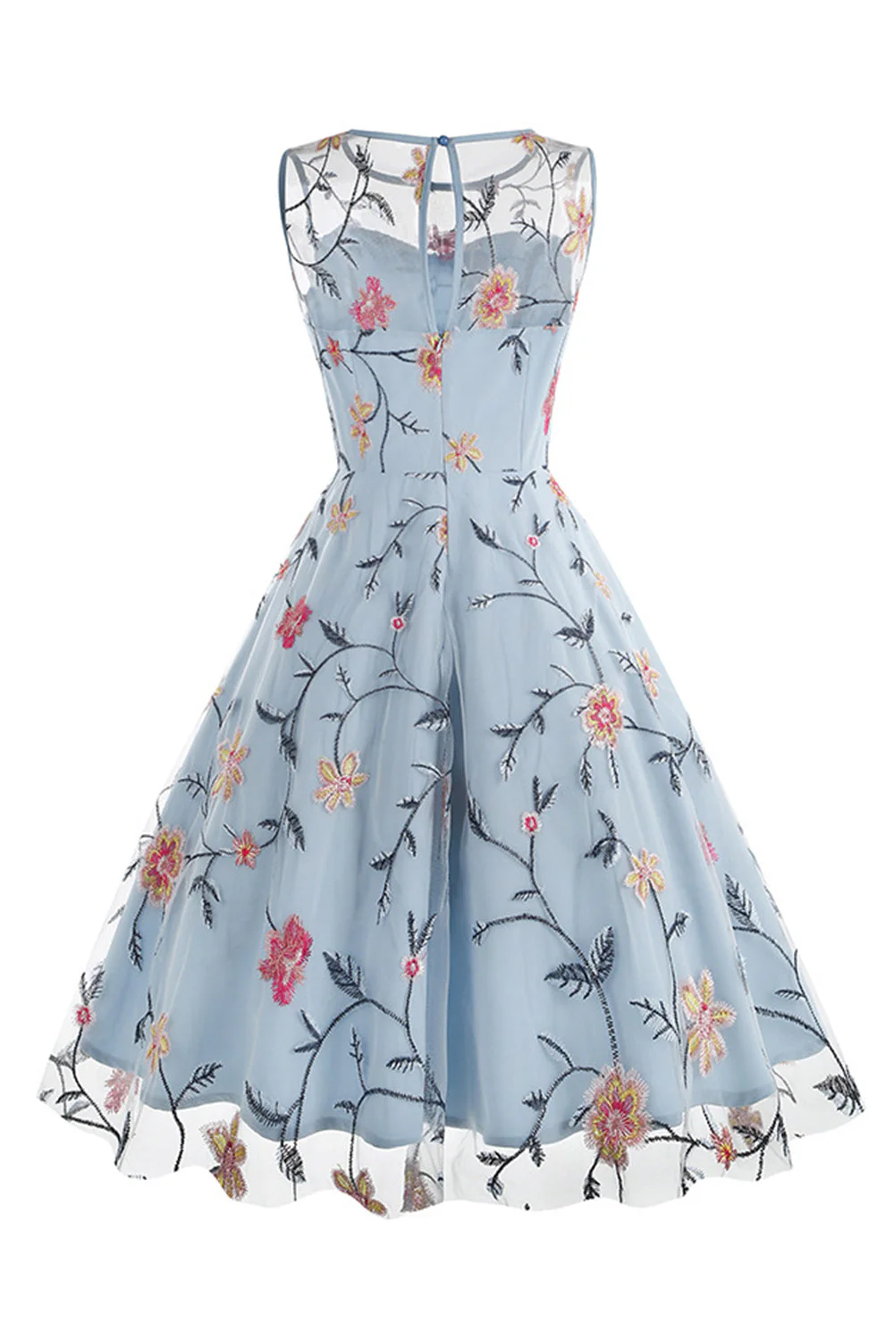 Apricot Elegant Floral Embroidered Sleeveless Midi Vintage Dress - Image 9