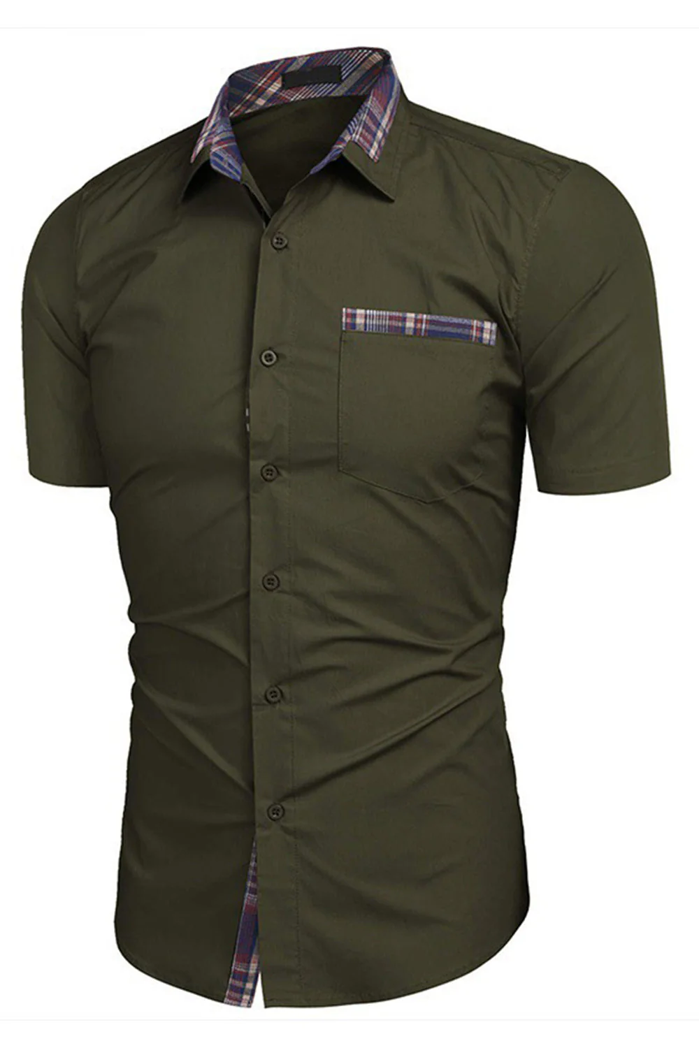 Army Green Short Sleeves Button Down Casual Men's Shirt - Image 3