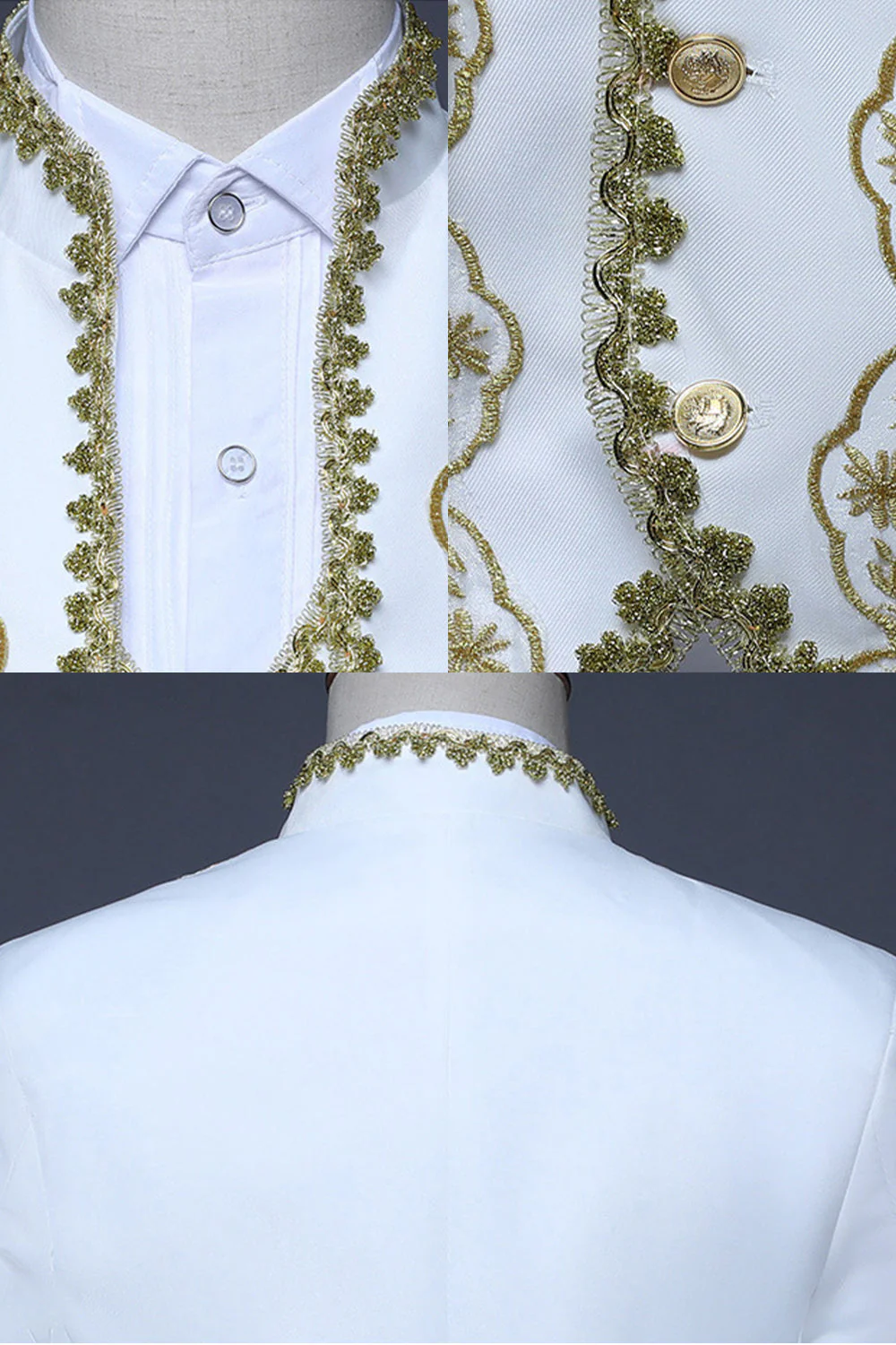 Baroque-Style Black Floral Embroidered Stand-Collar Men's 3-Piece Suit - Image 11