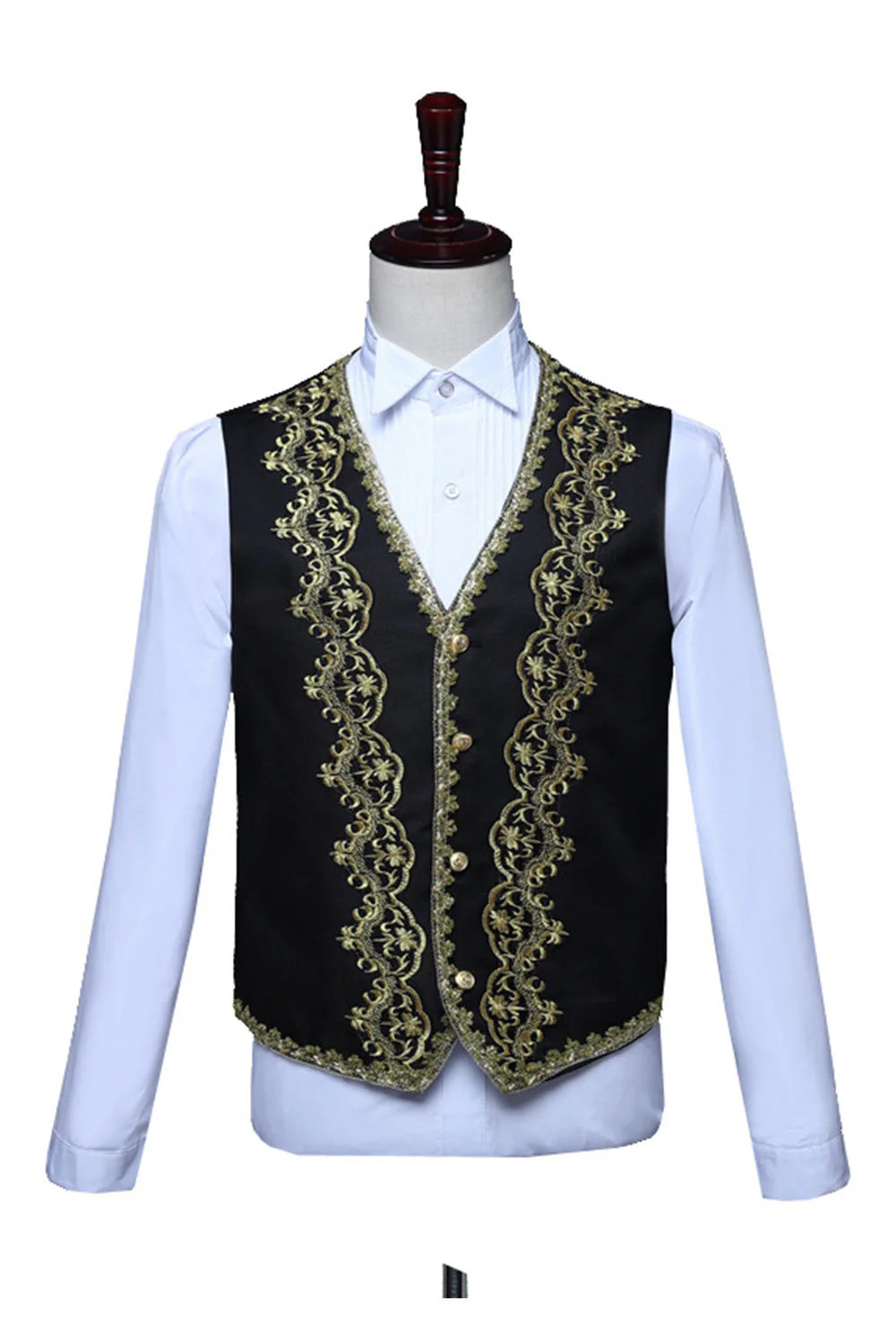 Baroque-Style Black Floral Embroidered Stand-Collar Men's 3-Piece Suit - Image 4