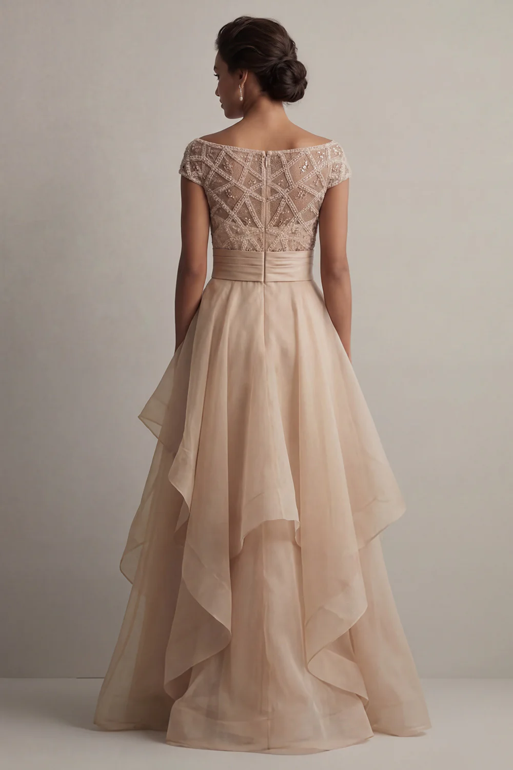 Bateau Neck A Line Champagne Sequin Mother Of the Bride Dress - Image 2