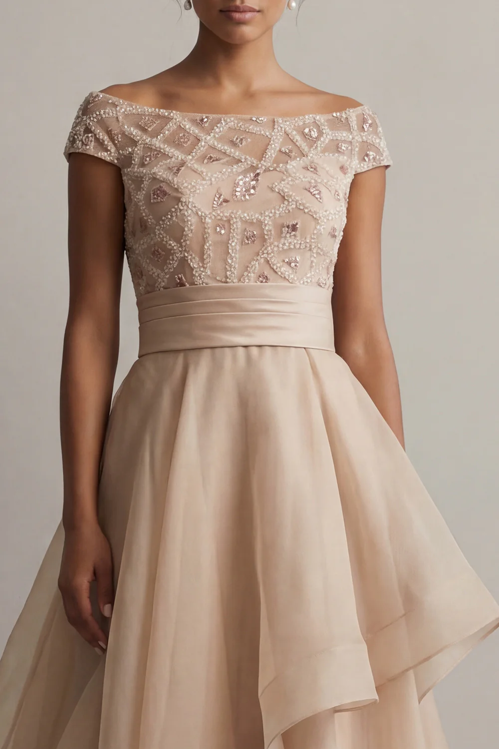 Bateau Neck A Line Champagne Sequin Mother Of the Bride Dress - Image 4