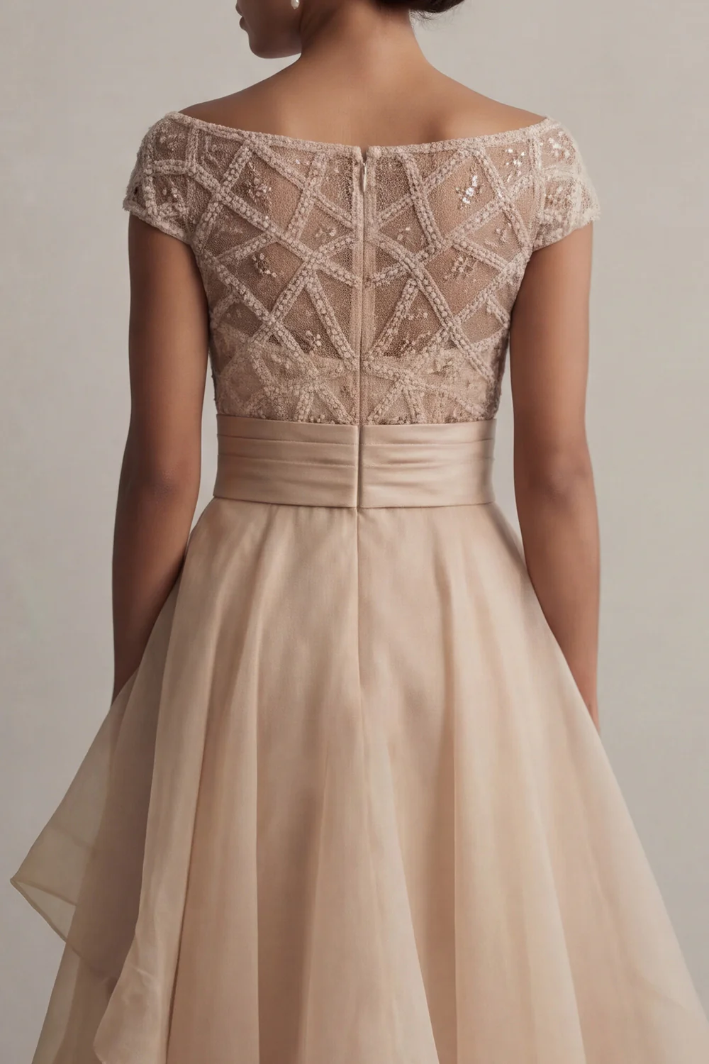 Bateau Neck A Line Champagne Sequin Mother Of the Bride Dress - Image 5