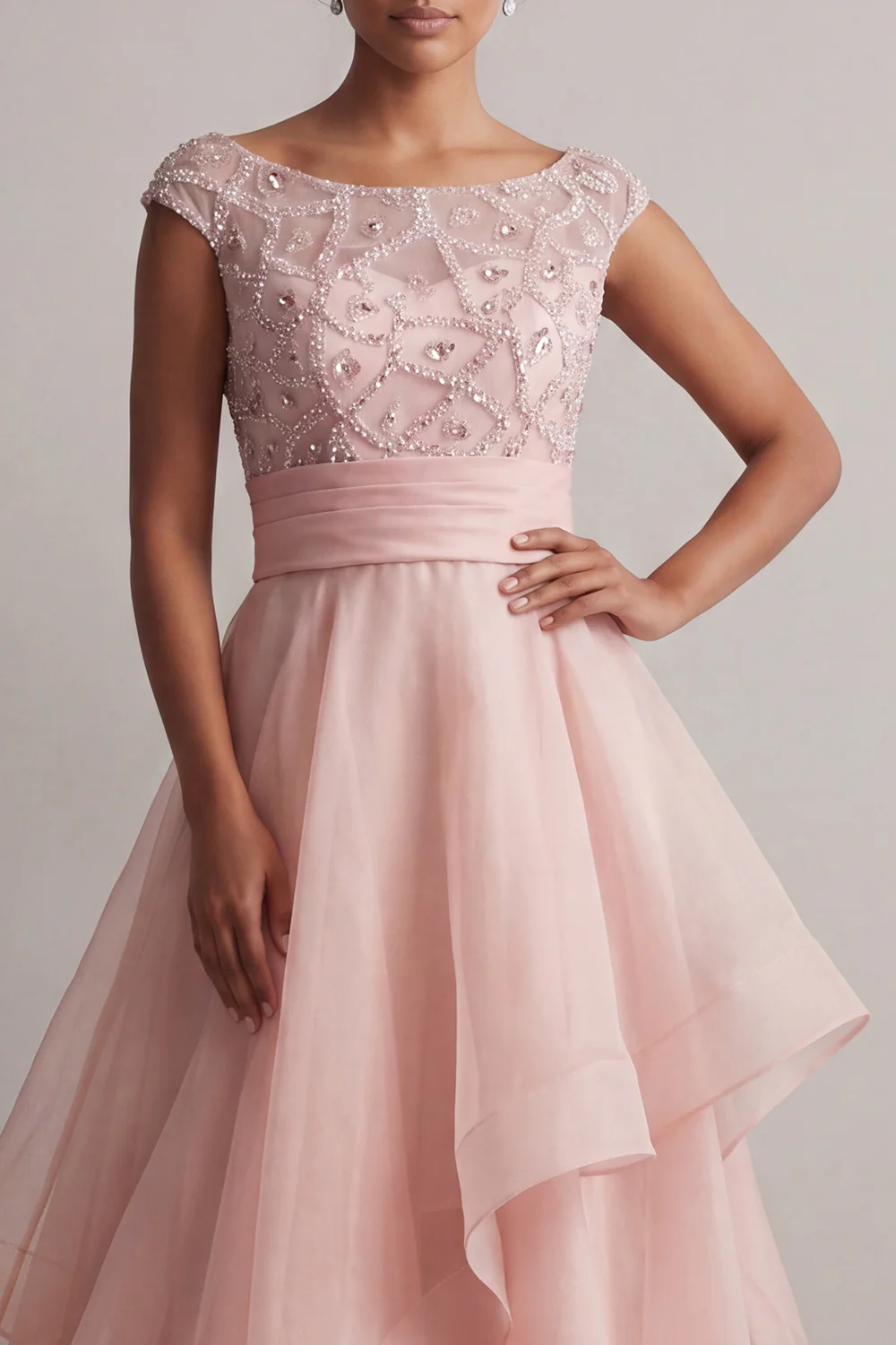 Bateau Neck A Line Champagne Sequin Mother Of the Bride Dress - Image 9